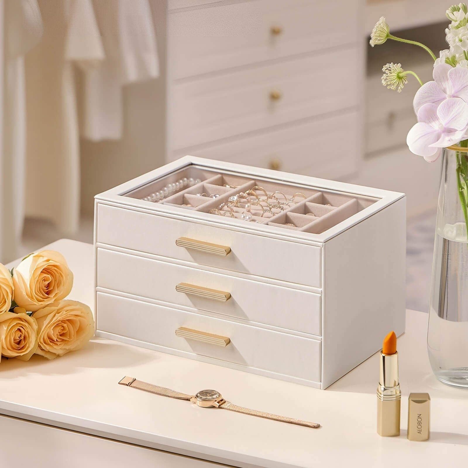 Luxury Leather Multi-Layer Jewelry Organizer