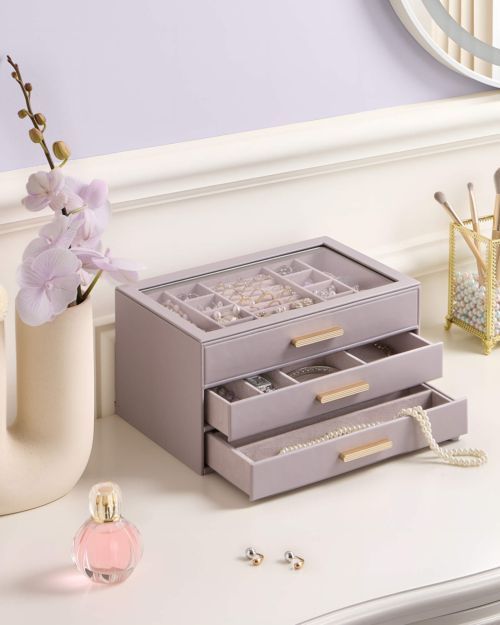 Luxury Leather Multi-Layer Jewelry Organizer