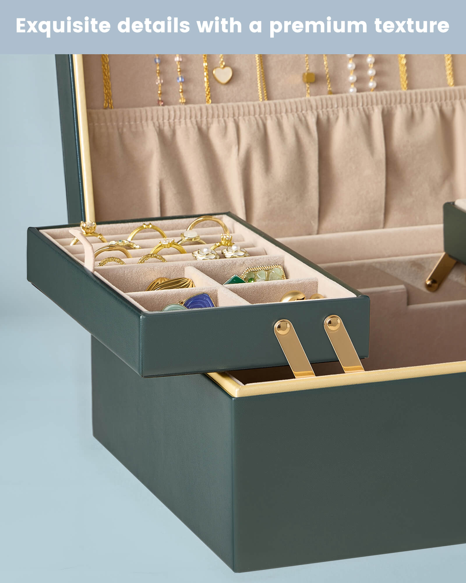Large Jewelry Box Organizer with Two Foldable & Expandable Trays