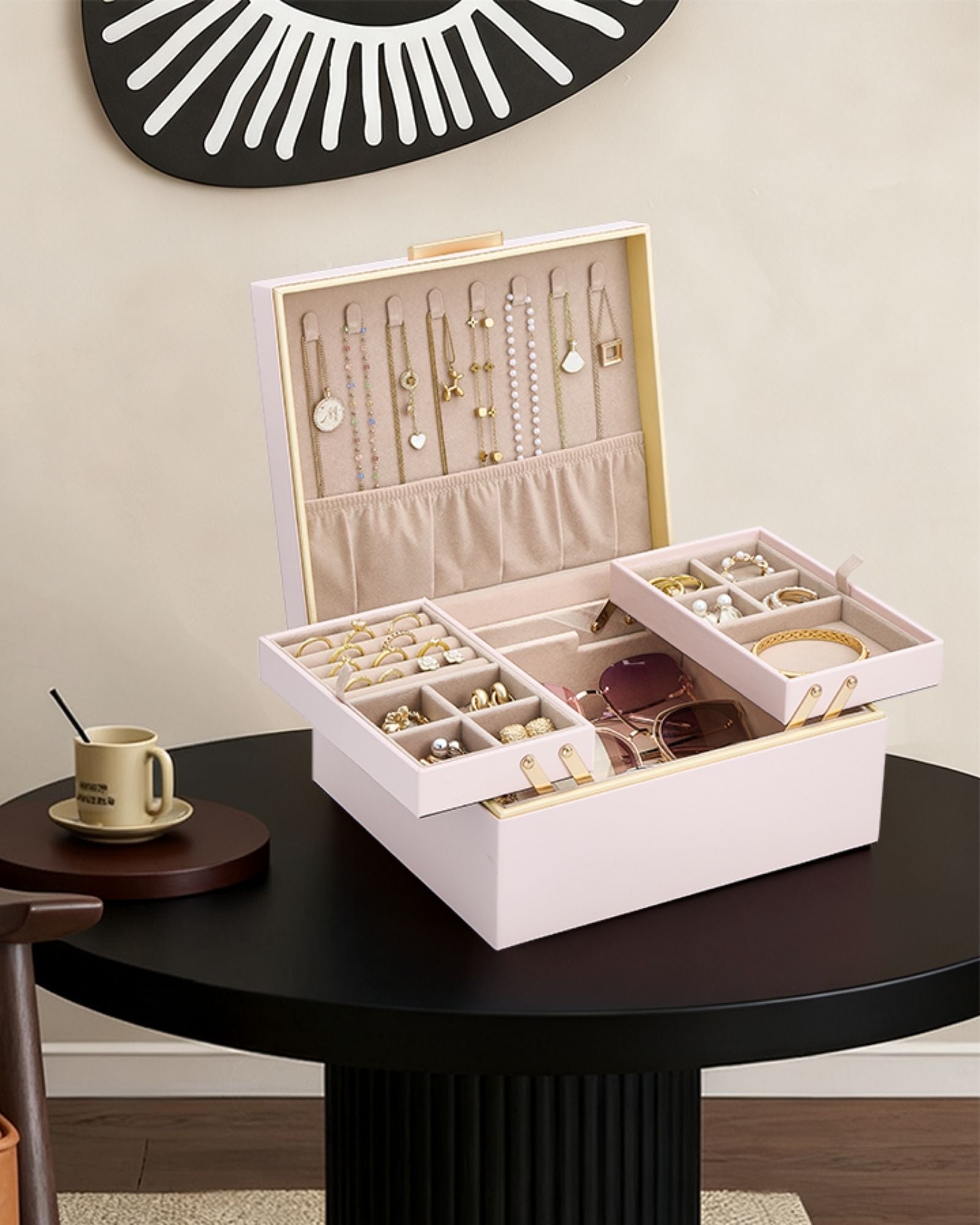 Large Jewelry Box Organizer with Two Foldable & Expandable Trays