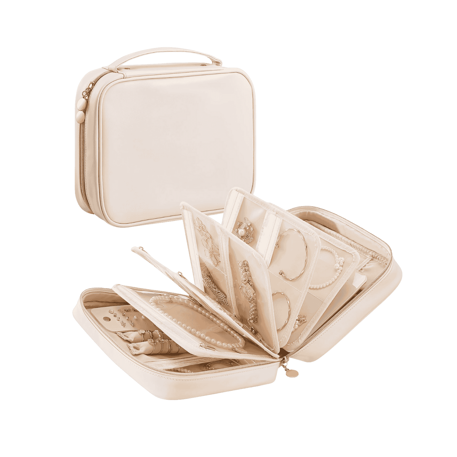 Ultra-Light Waterproof Travel Jewelry Organizer Case with Velvet Zippered Pouches