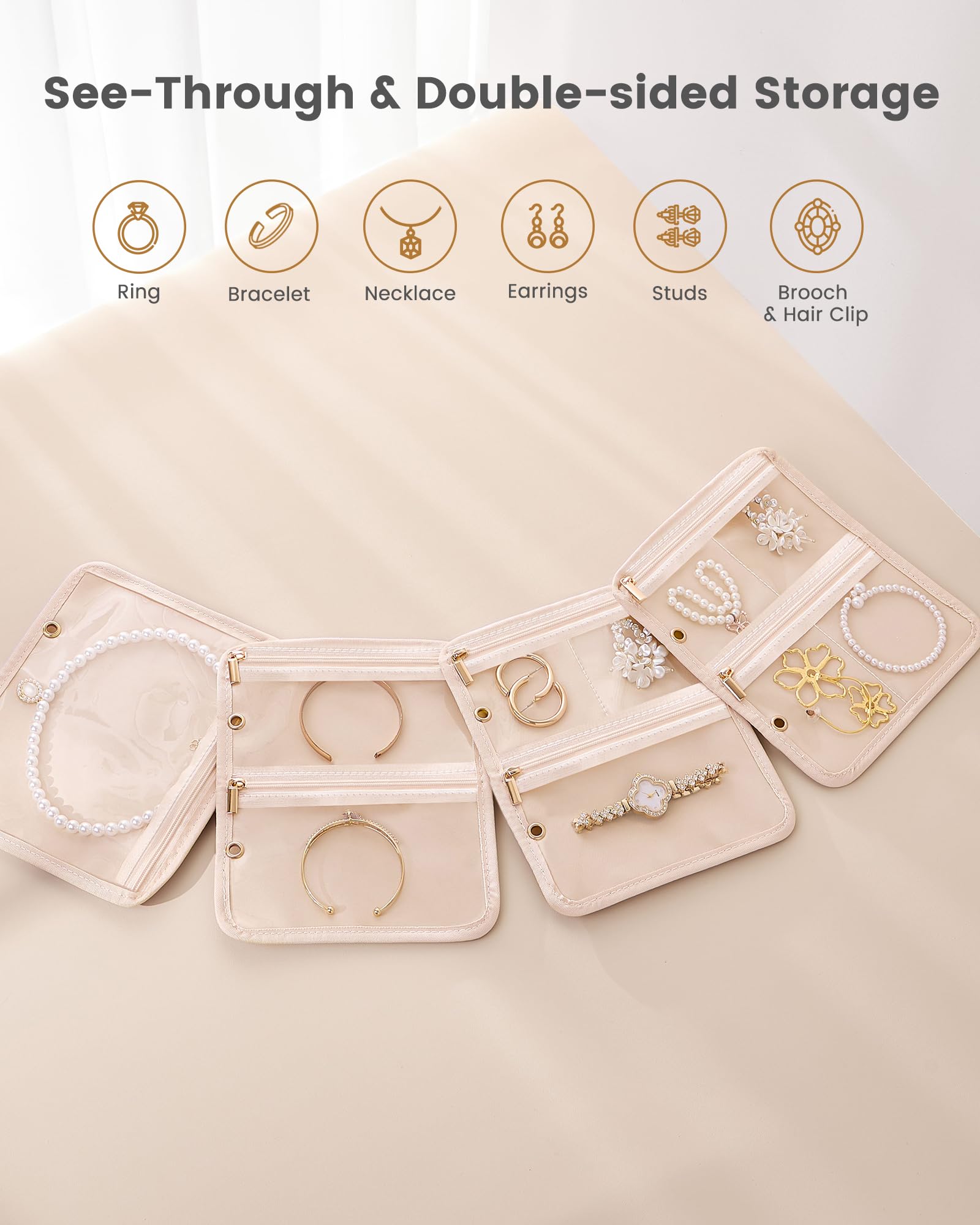 Ultra-Light Waterproof Travel Jewelry Organizer Case with Velvet Zippered Pouches