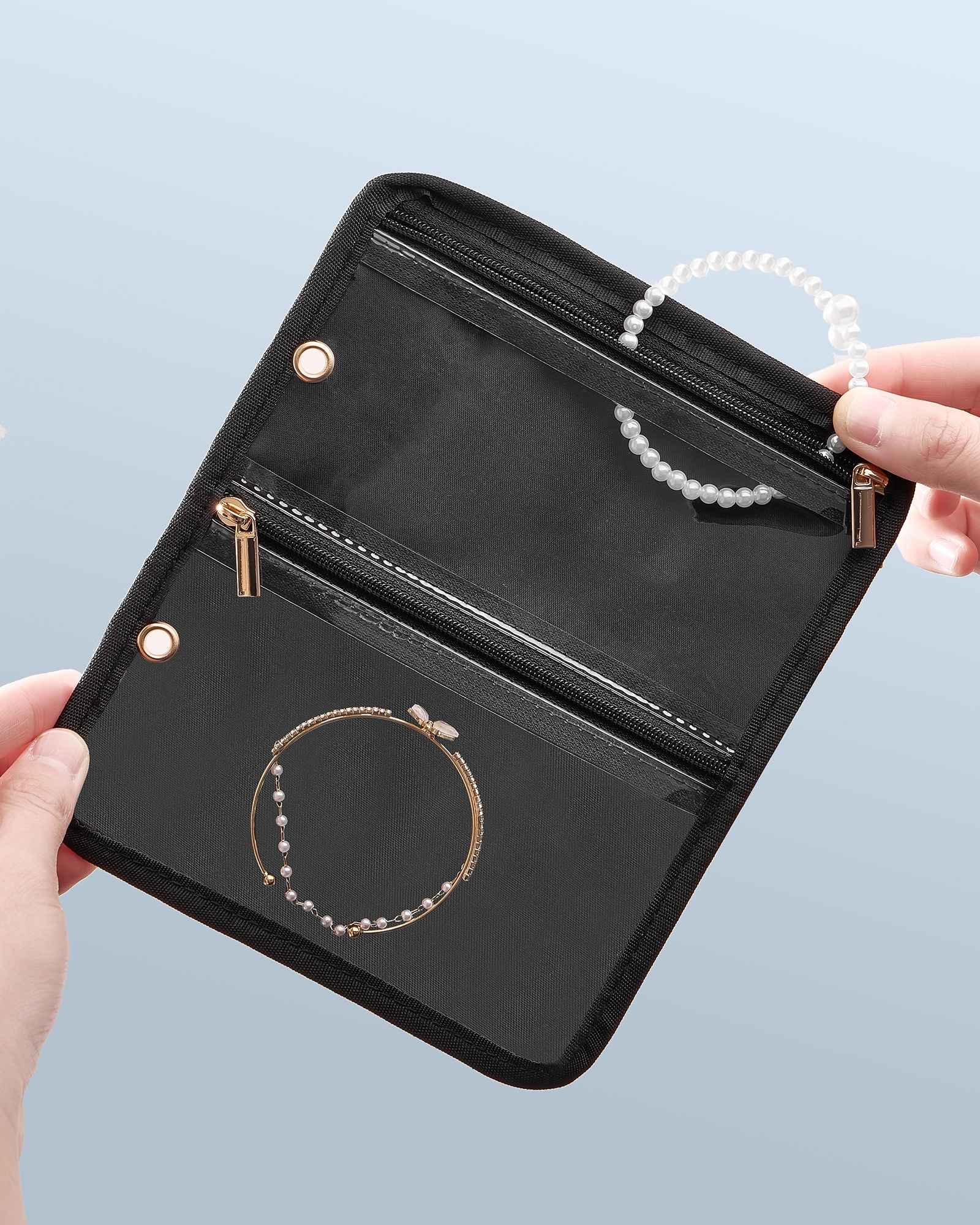 Ultra-Light Waterproof Travel Jewelry Organizer Case with Velvet Zippered Pouches