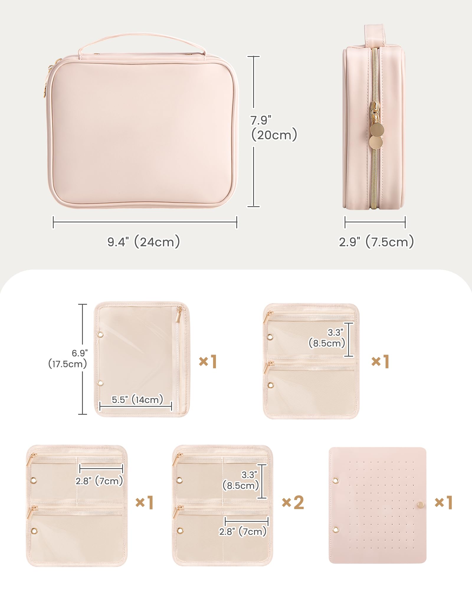 Ultra-Light Waterproof Travel Jewelry Organizer Case with Velvet Zippered Pouches