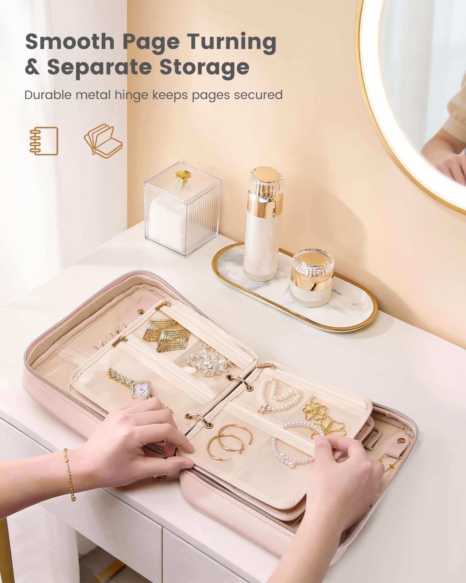 Ultra-Light Waterproof Travel Jewelry Organizer Case with Velvet Zippered Pouches