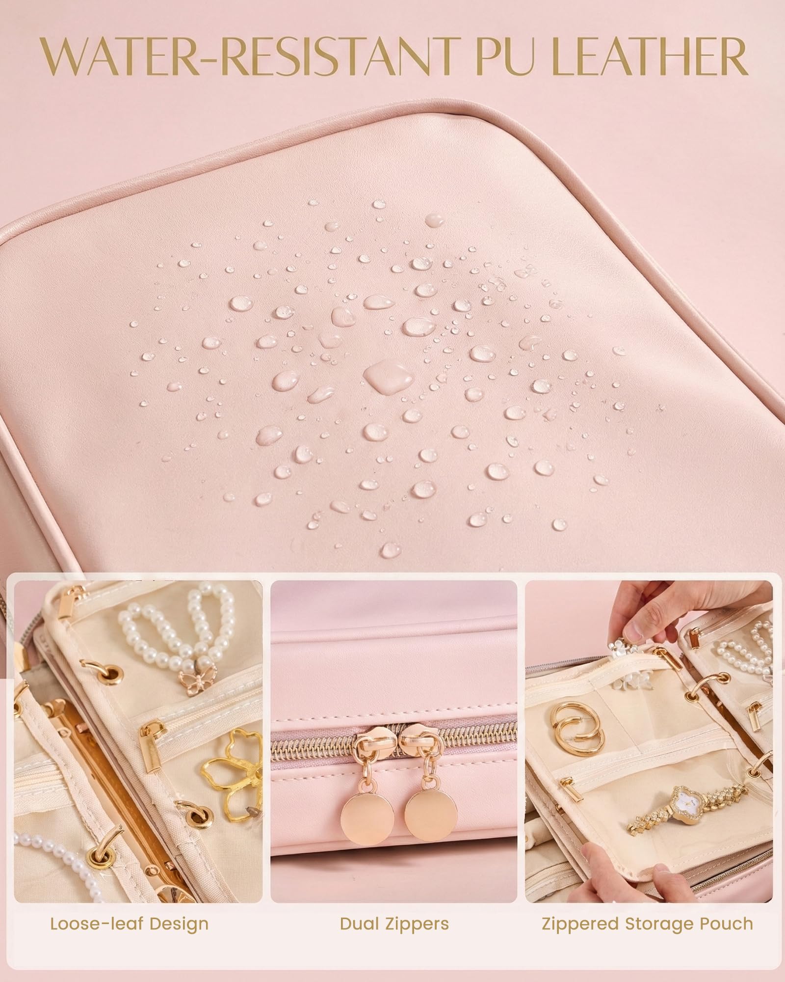 Ultra-Light Waterproof Travel Jewelry Organizer Case with Velvet Zippered Pouches