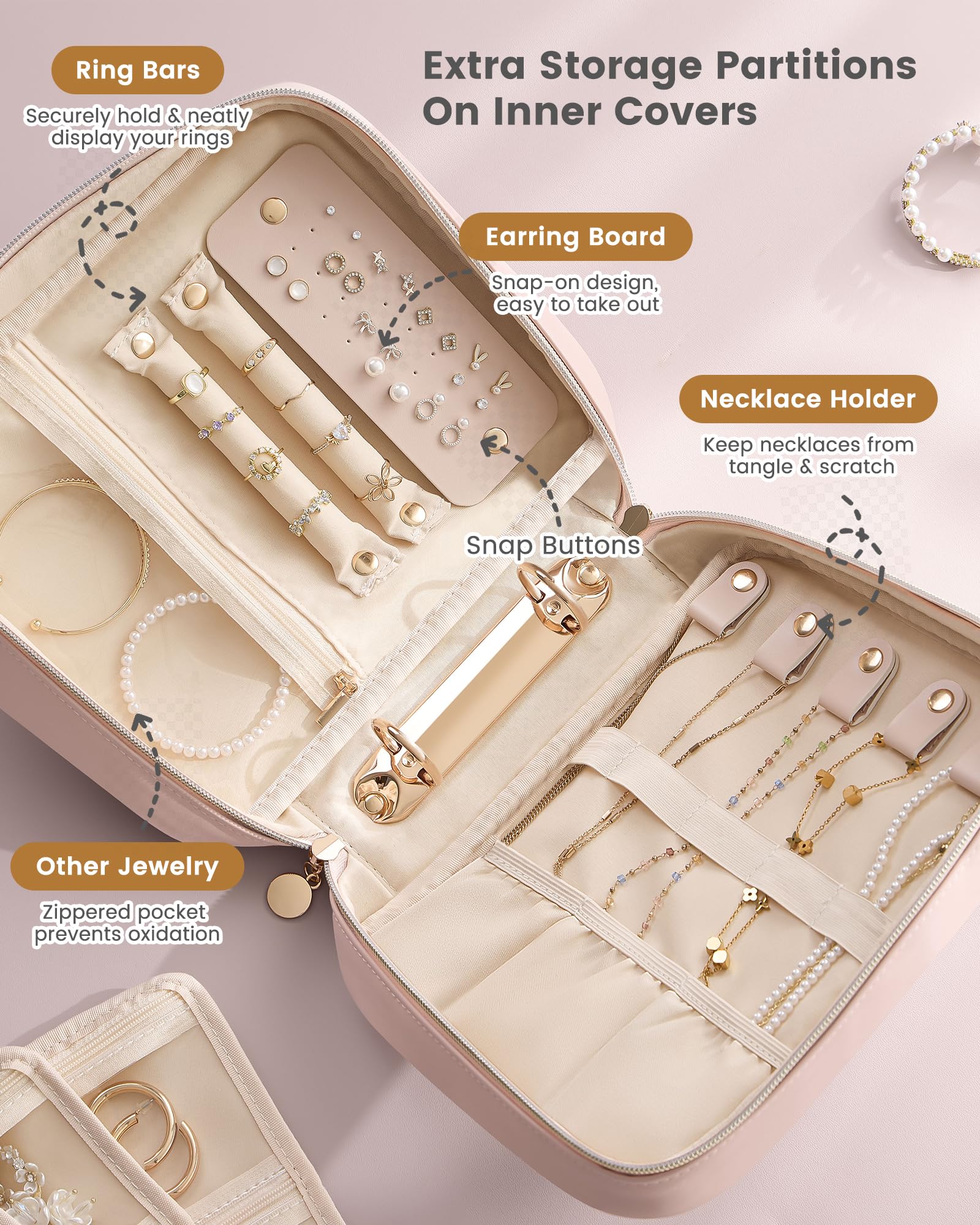 Ultra-Light Waterproof Travel Jewelry Organizer Case with Velvet Zippered Pouches