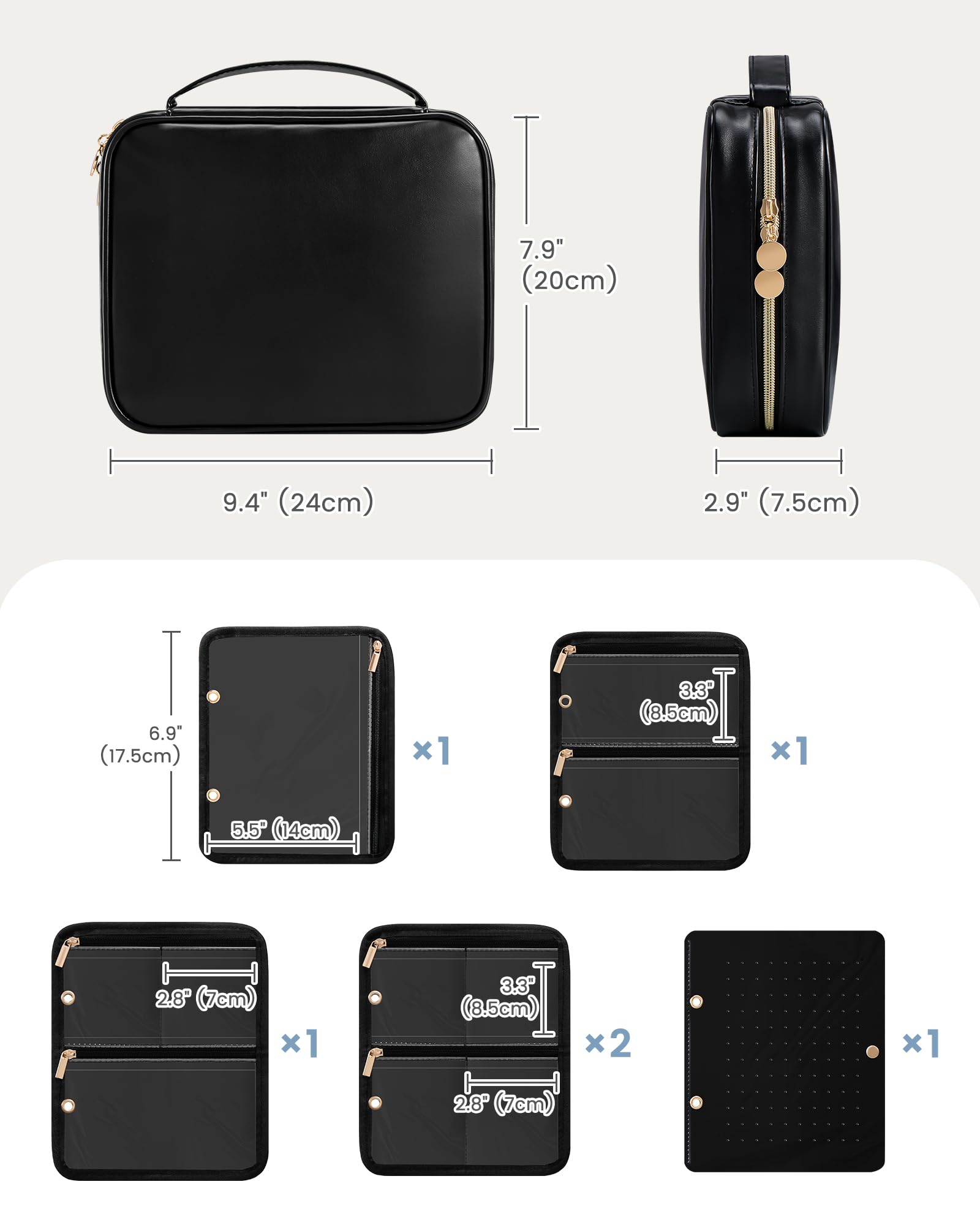 Ultra-Light Waterproof Travel Jewelry Organizer Case with Velvet Zippered Pouches