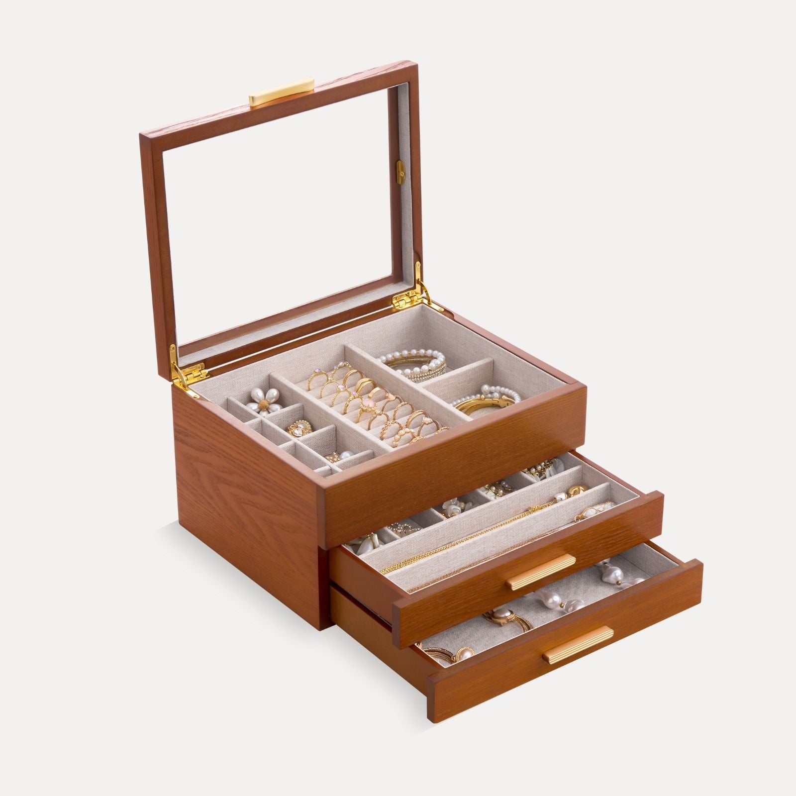 Multi-Layer Jewelry Organizer Box with Clear Lid