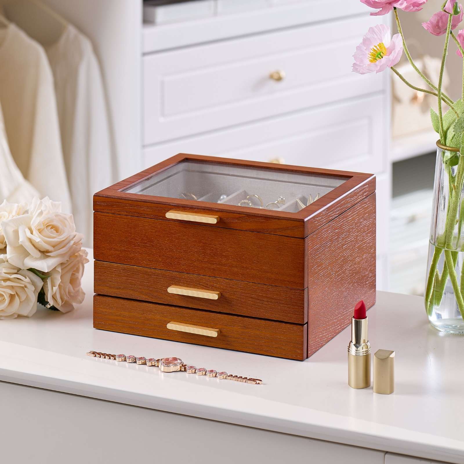 Multi-Layer Jewelry Organizer Box with Clear Lid
