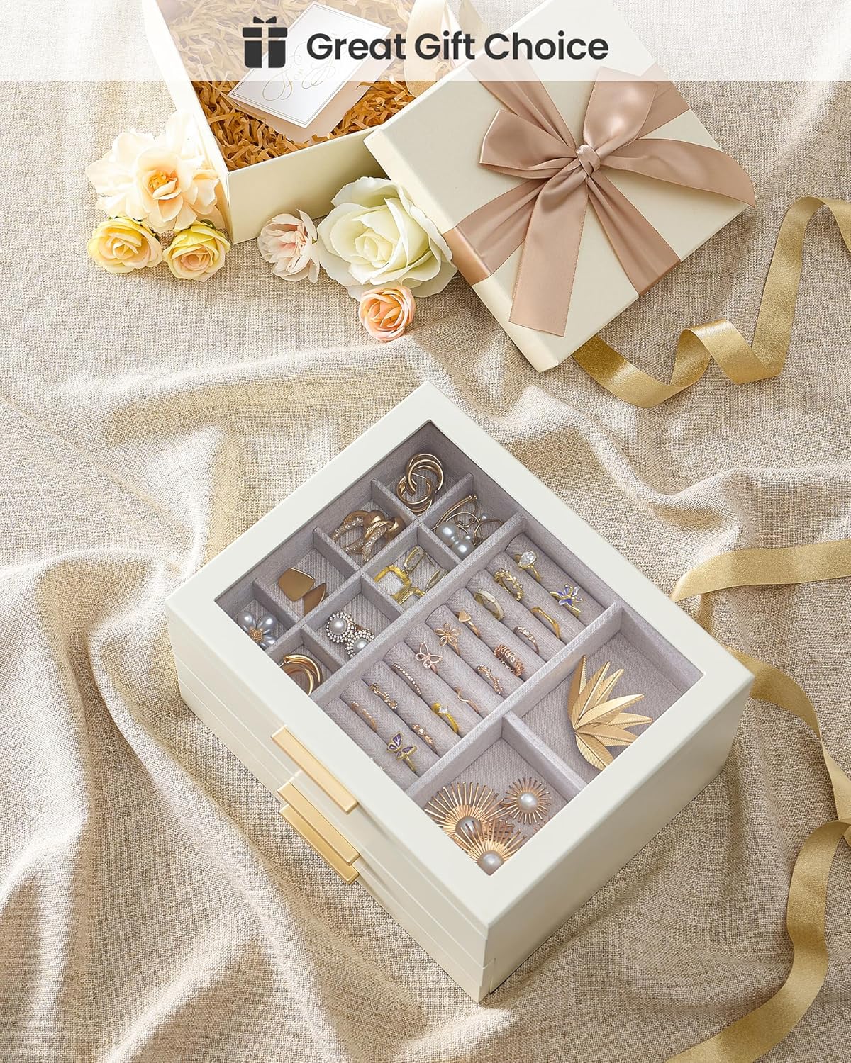 Multi-Layer Jewelry Organizer Box with Clear Lid