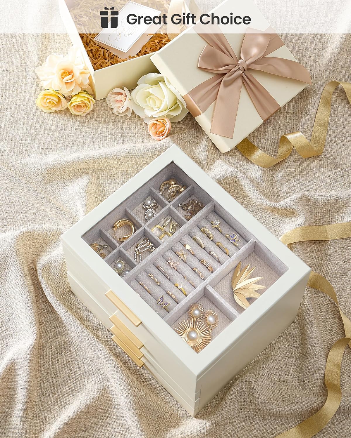 Multi-Layer Jewelry Organizer Box with Clear Lid