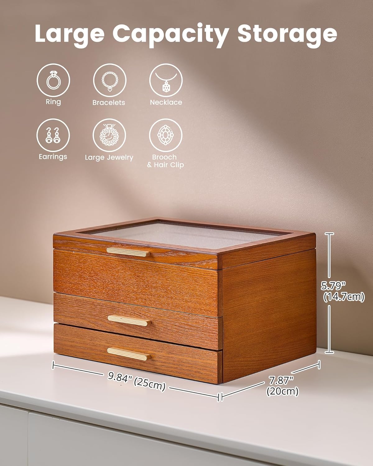 Multi-Layer Jewelry Organizer Box with Clear Lid