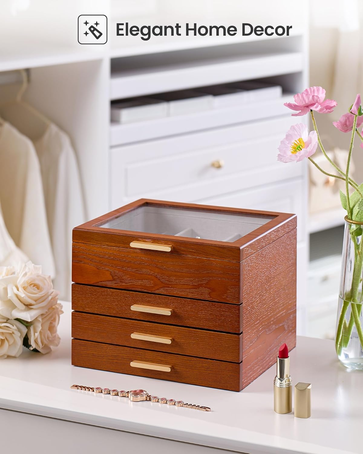Multi-Layer Jewelry Organizer Box with Clear Lid