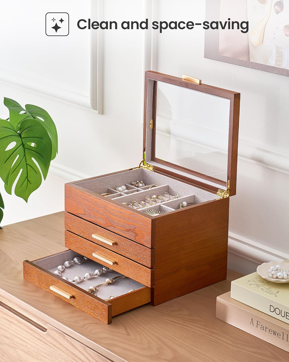 Multi-Layer Jewelry Organizer Box with Clear Lid