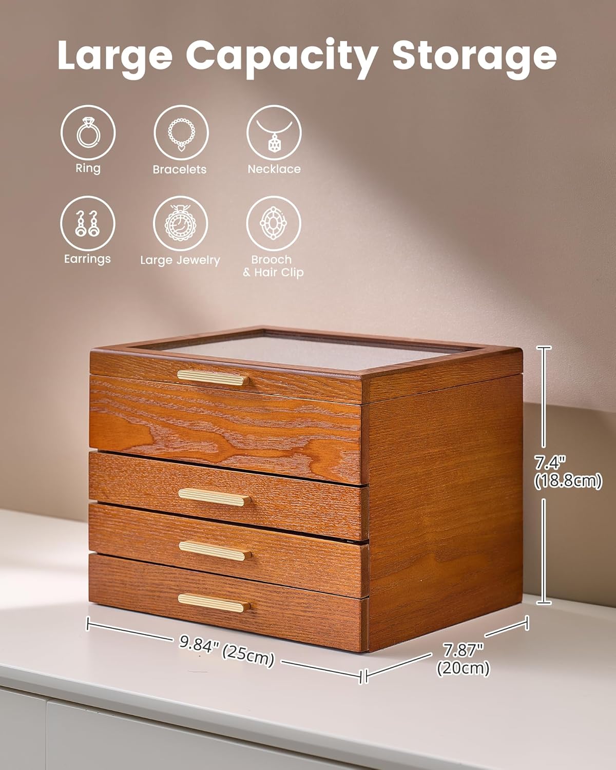 Multi-Layer Jewelry Organizer Box with Clear Lid