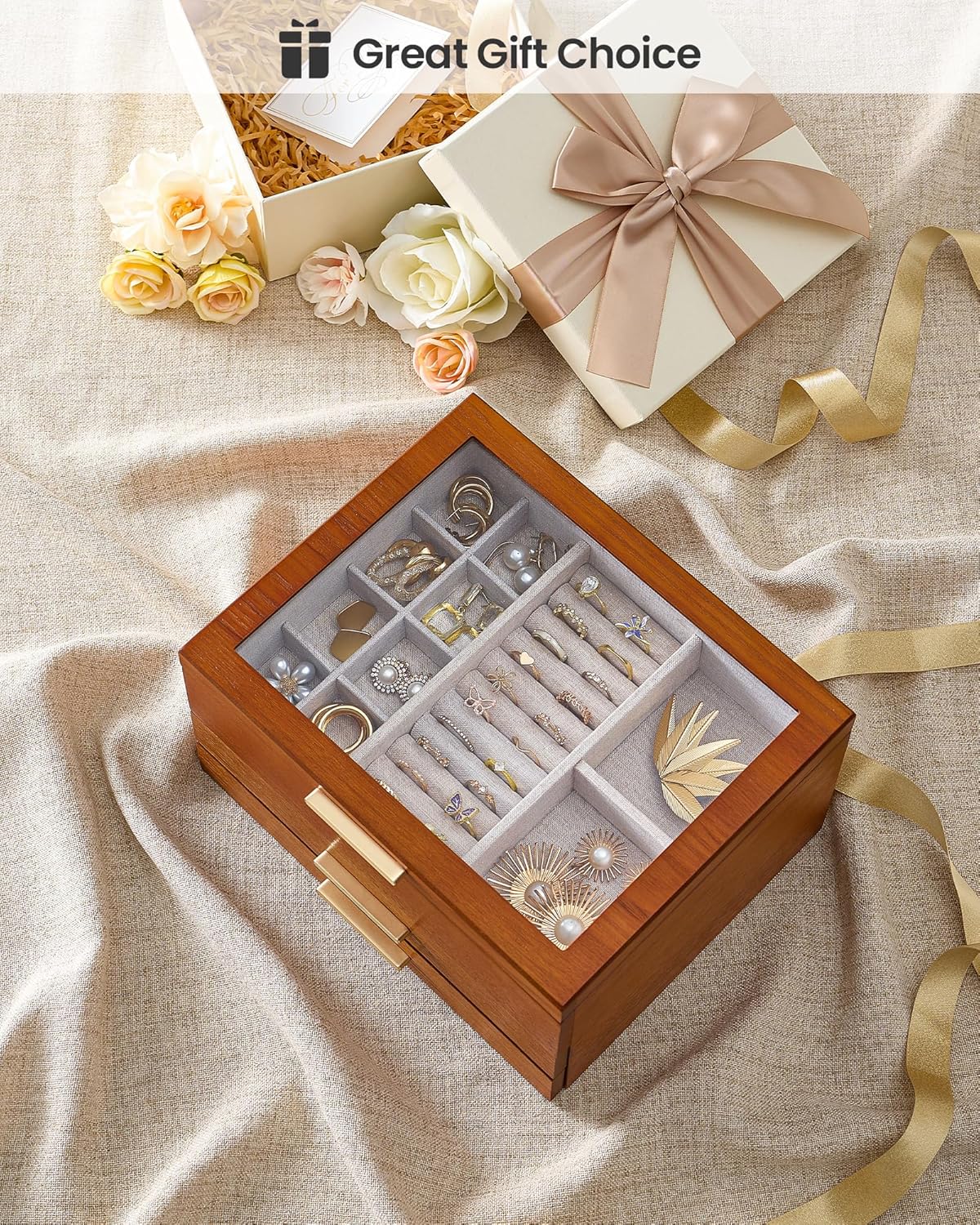 Multi-Layer Jewelry Organizer Box with Clear Lid