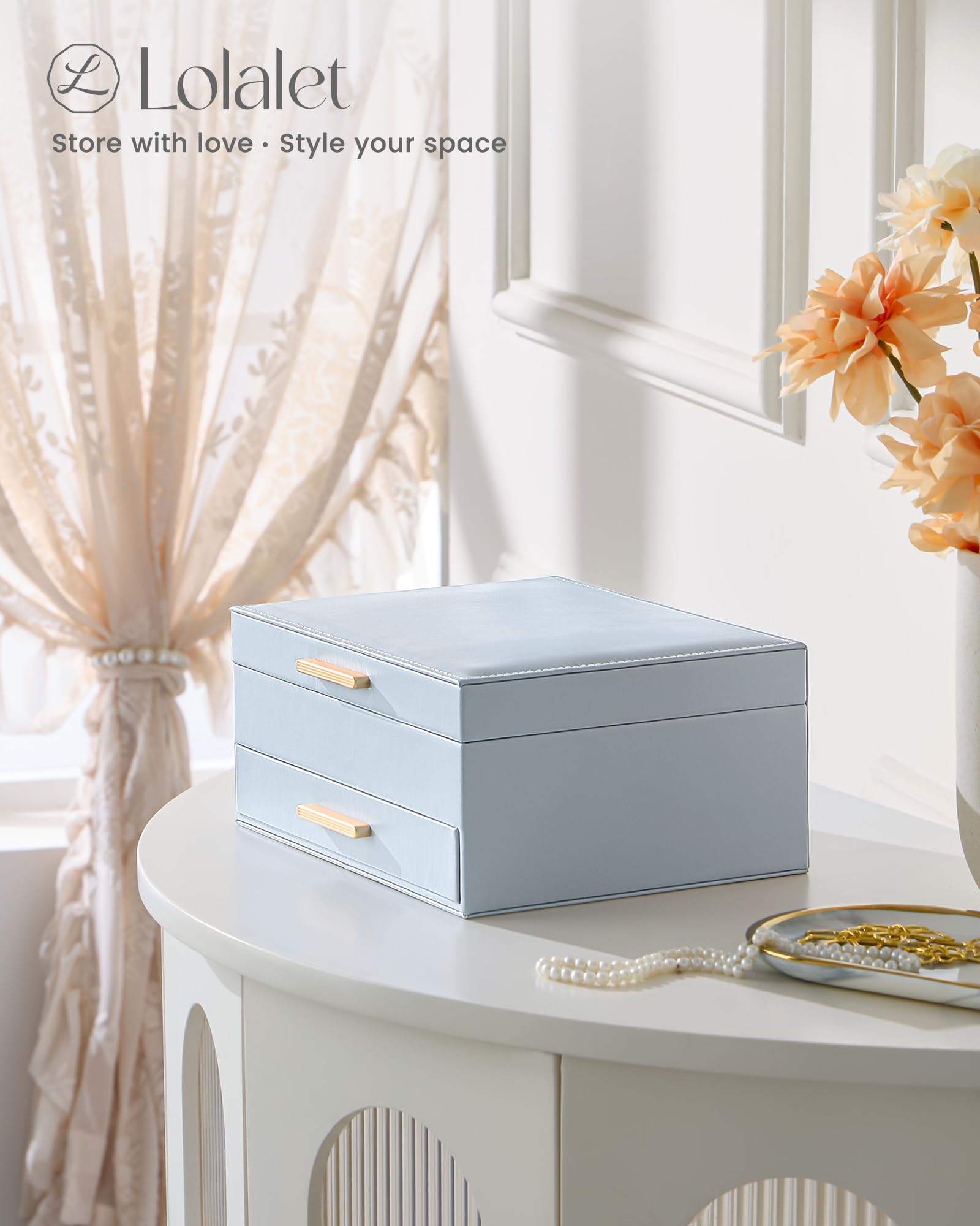 Elegant Large Capacity Jewelry Organizer Box with Multi-Layer Trays & Drawer