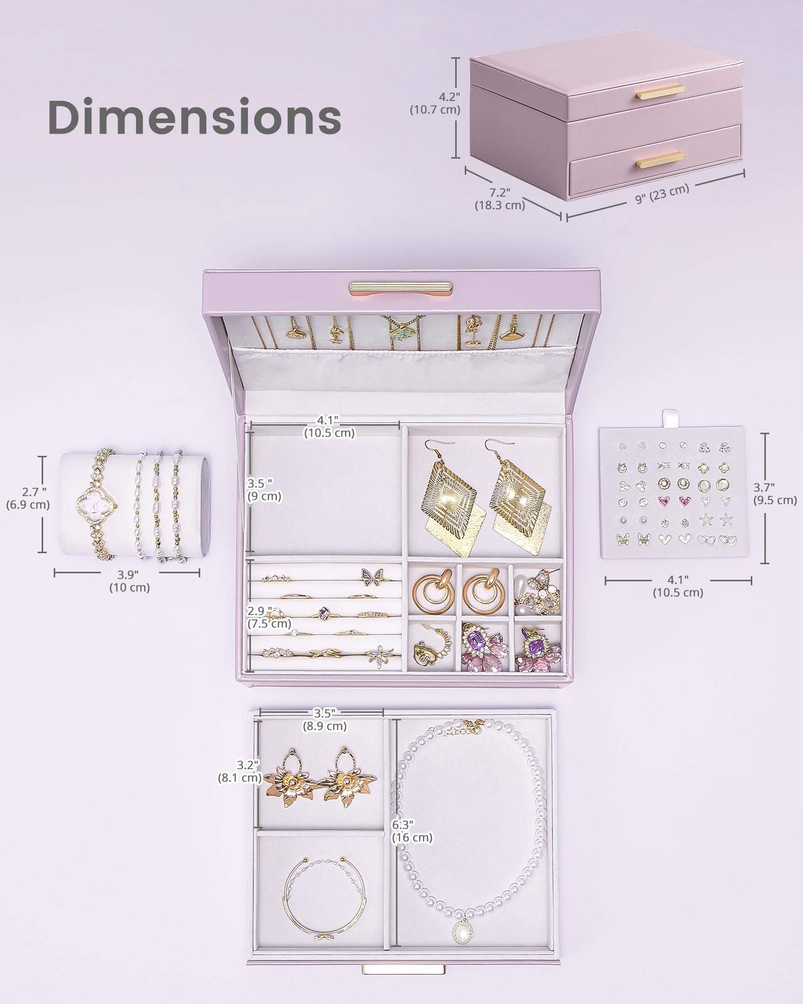 Elegant Large Capacity Jewelry Organizer Box with Multi-Layer Trays & Drawer
