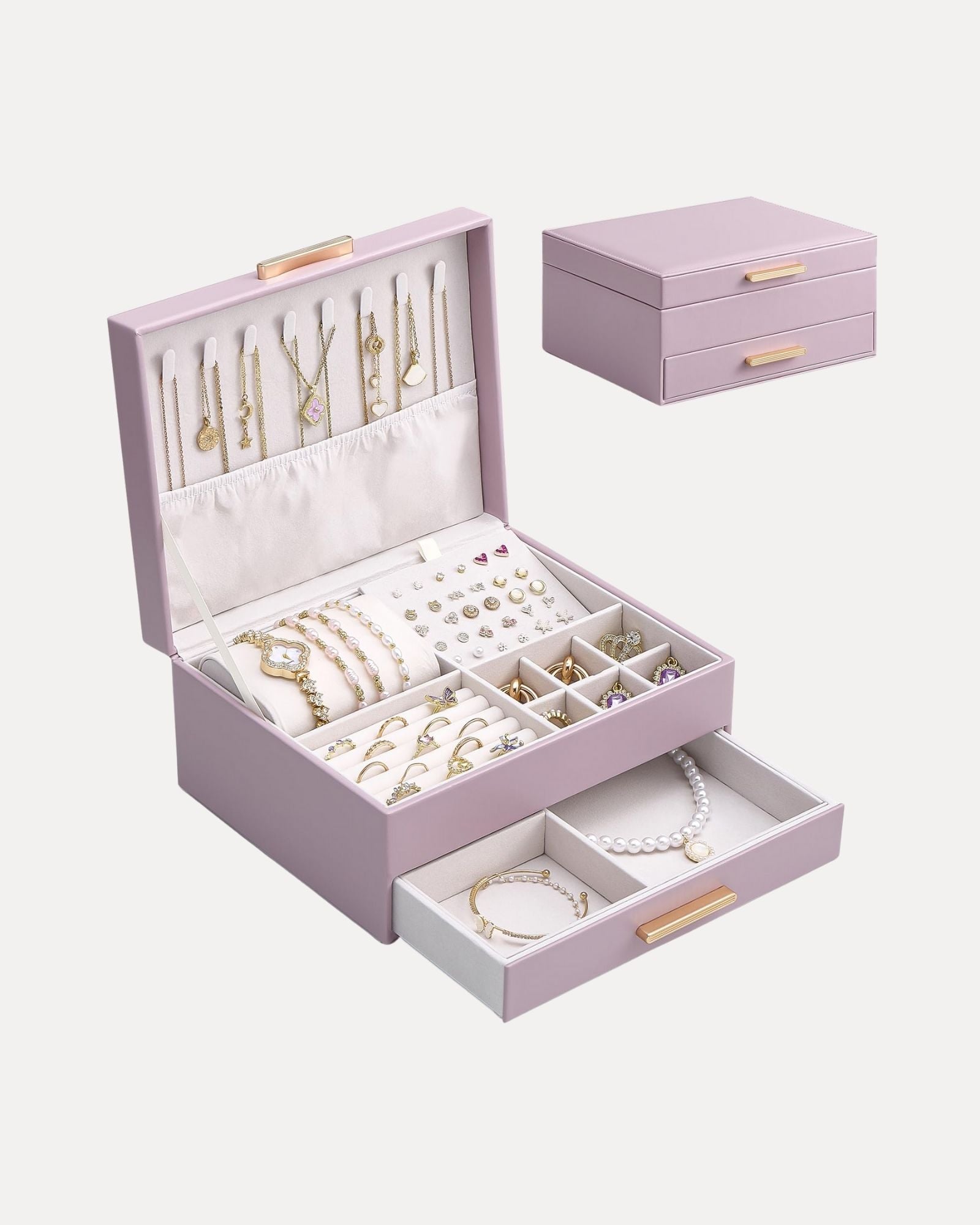 Elegant Large Capacity Jewelry Organizer Box with Multi-Layer Trays & Drawer