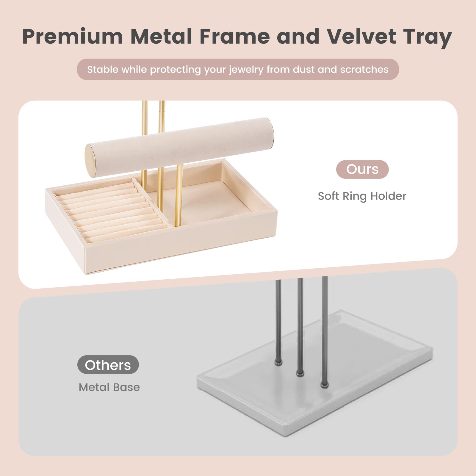 4 Tiers Jewelry Holder Tree with Velvet Tray