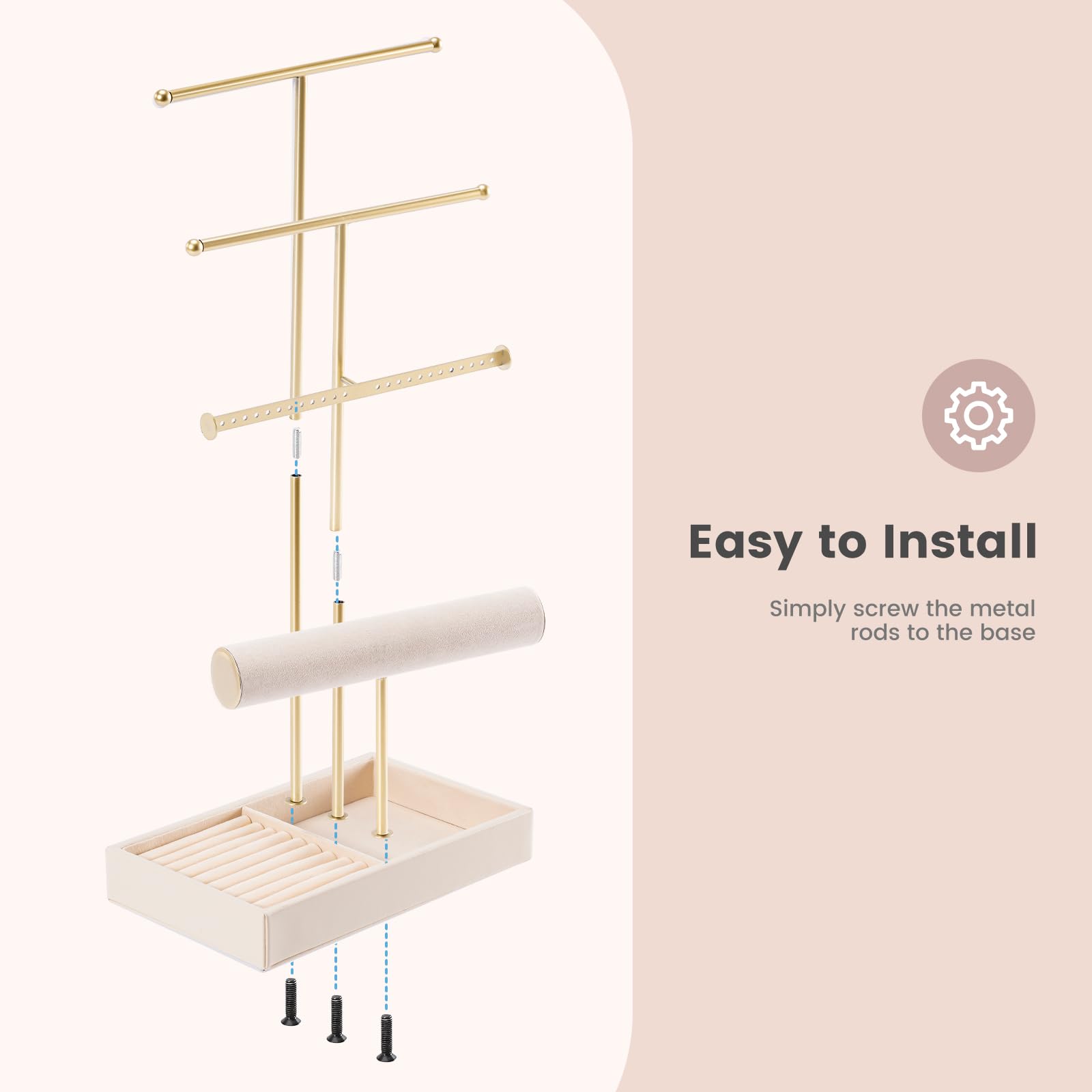 4 Tiers Jewelry Holder Tree with Velvet Tray