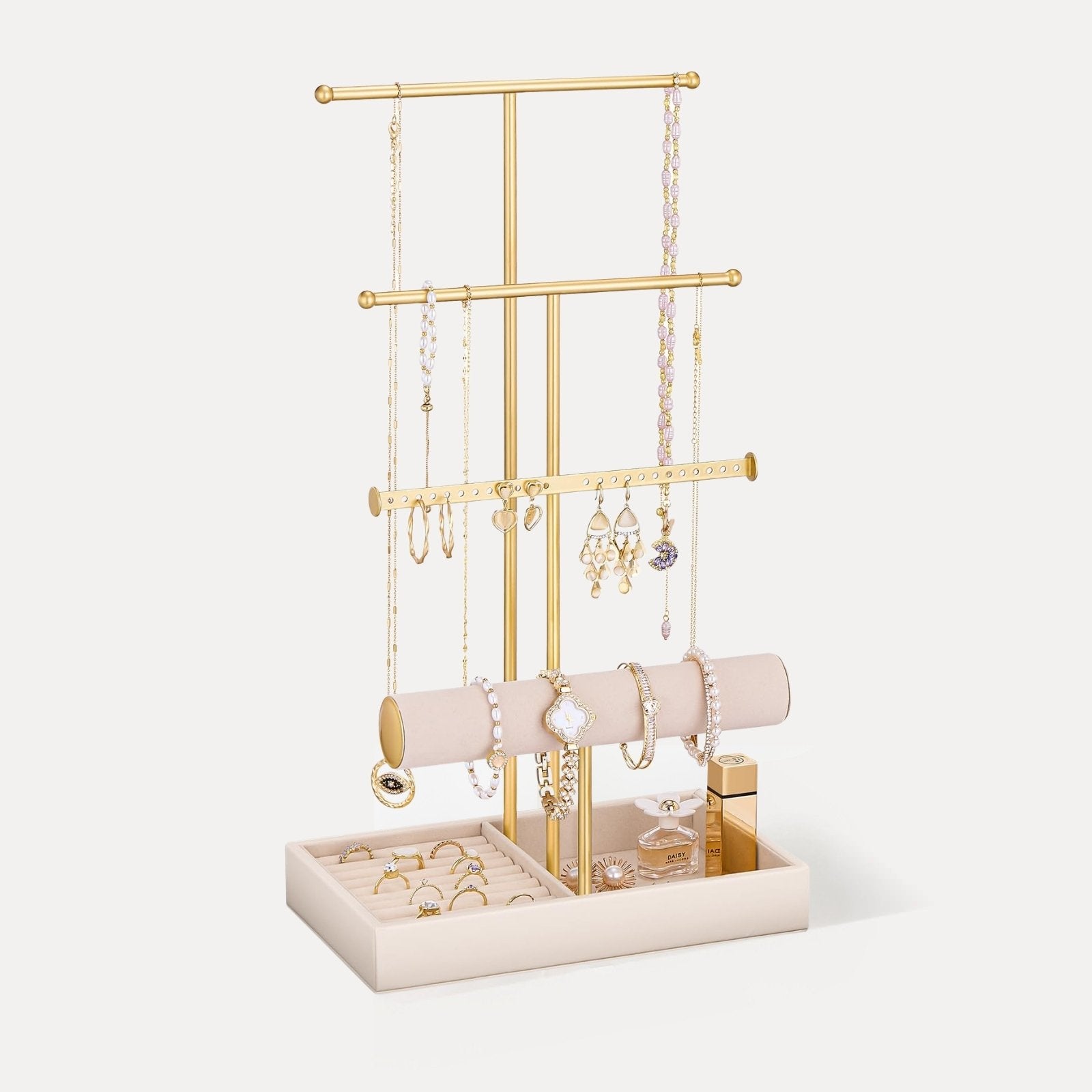 4 Tiers Jewelry Holder Tree with Velvet Tray