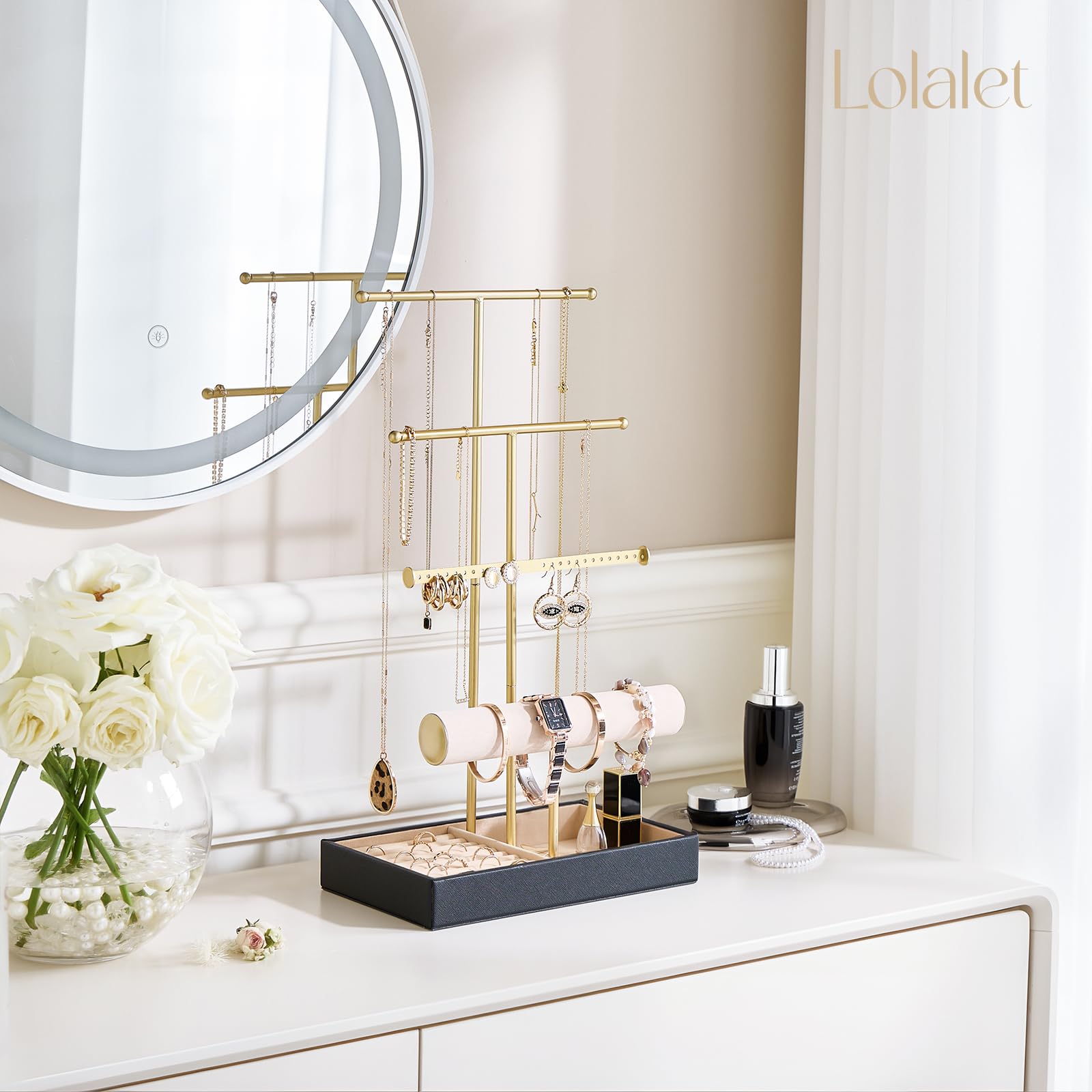 4 Tiers Jewelry Holder Tree with Velvet Tray