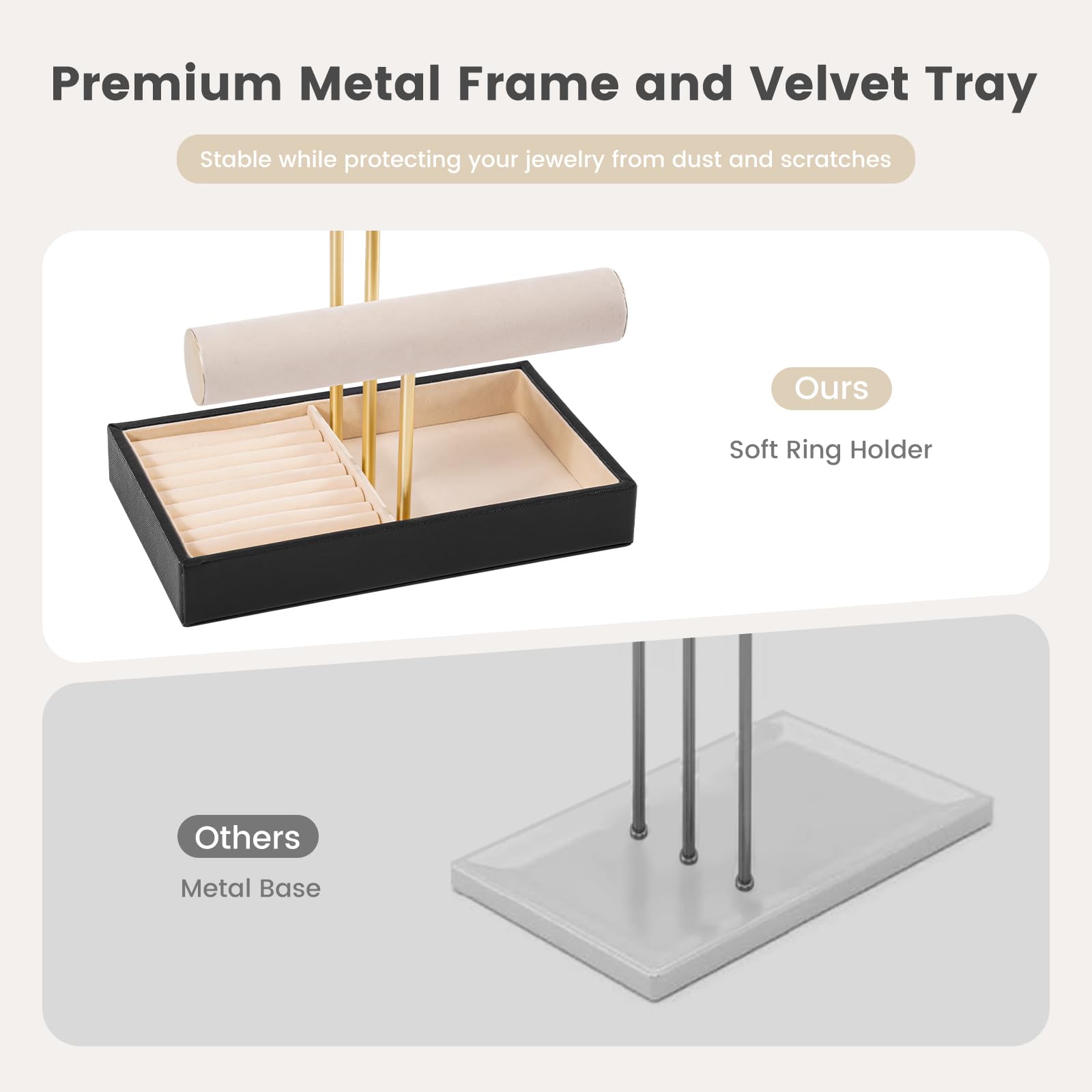 4 Tiers Jewelry Holder Tree with Velvet Tray