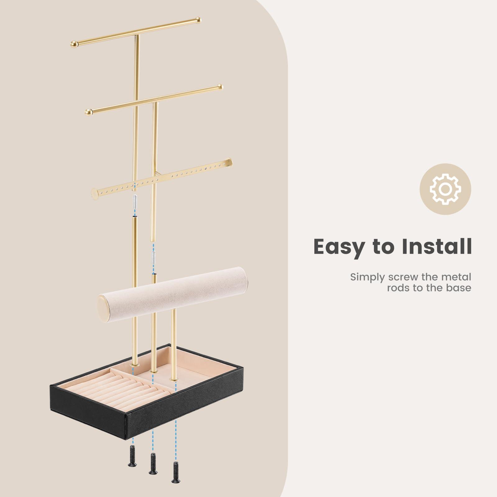 4 Tiers Jewelry Holder Tree with Velvet Tray