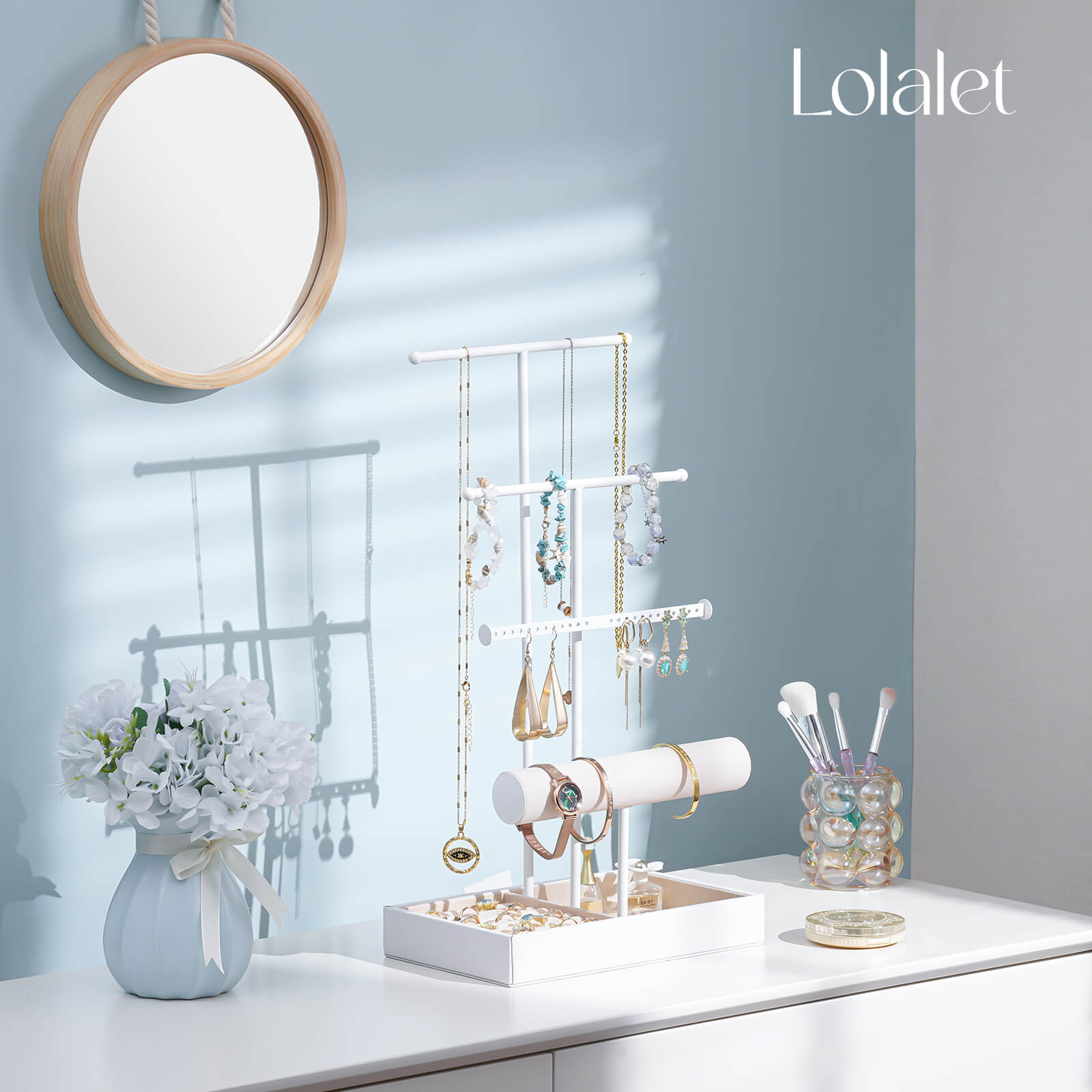 4 Tiers Jewelry Holder Tree with Velvet Tray