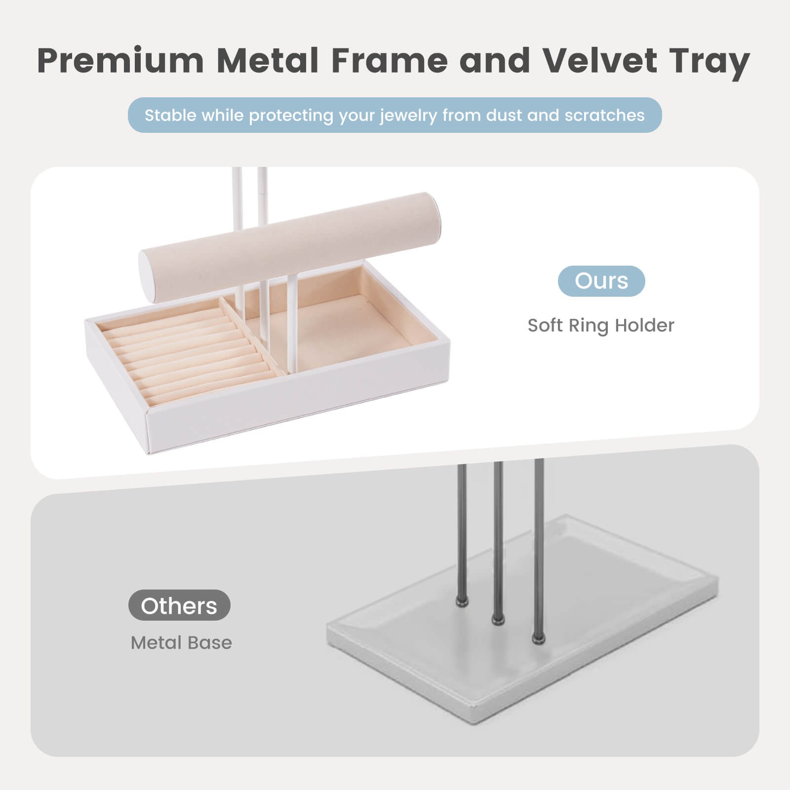 4 Tiers Jewelry Holder Tree with Velvet Tray