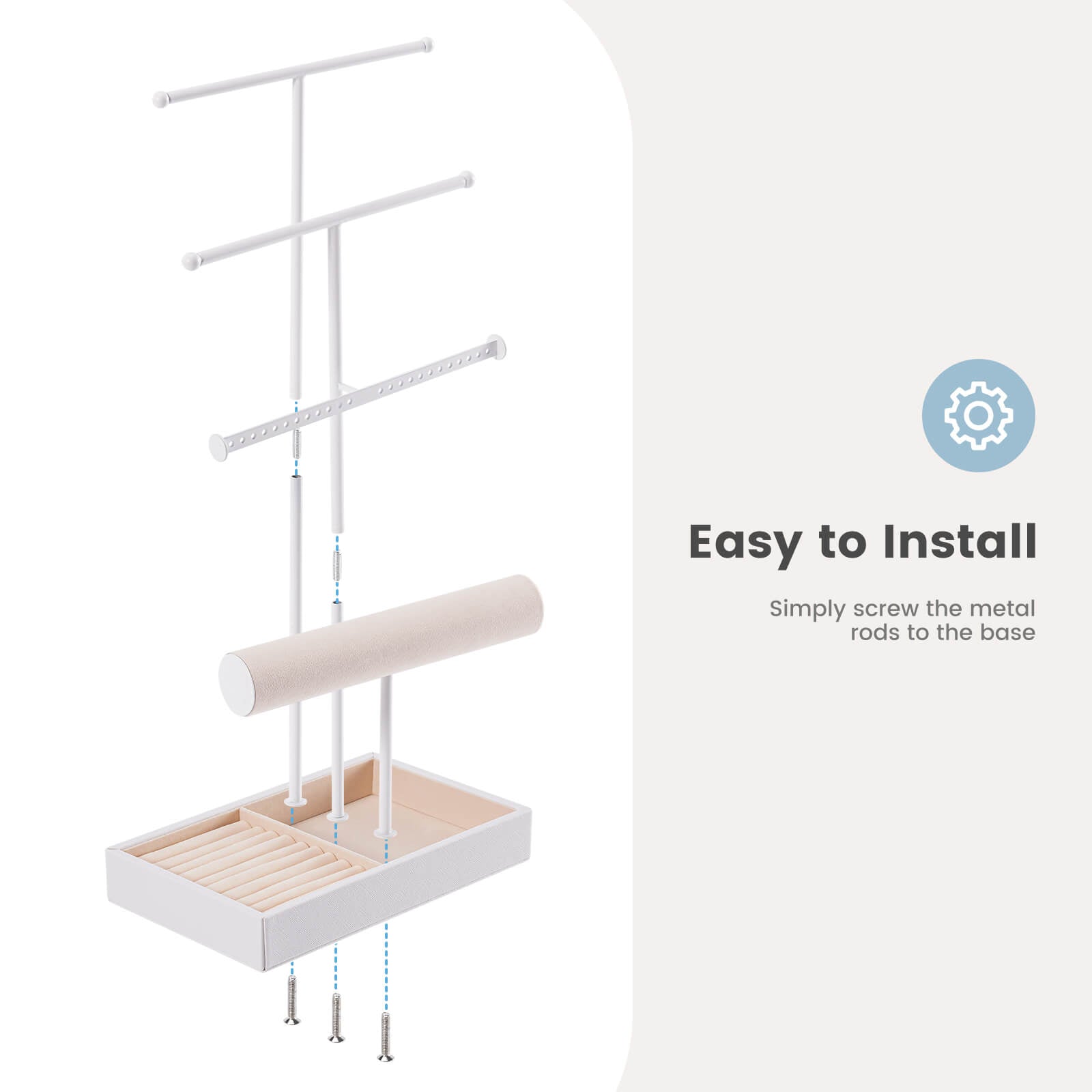 4 Tiers Jewelry Holder Tree with Velvet Tray