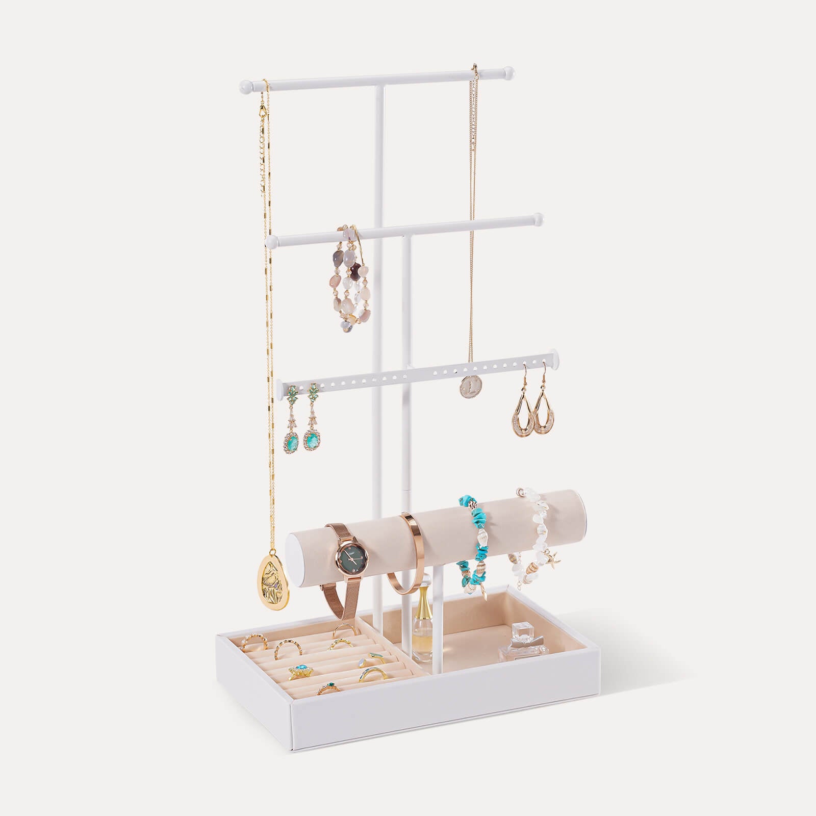 4 Tiers Jewelry Holder Tree with Velvet Tray