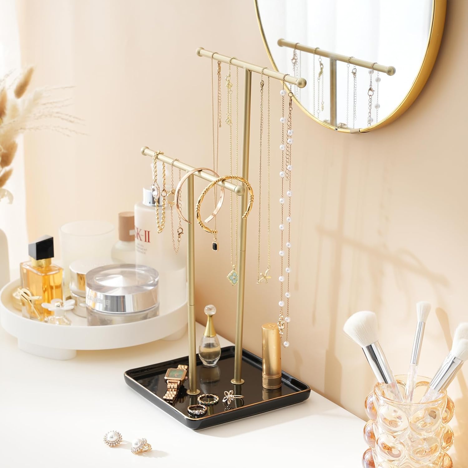 Necklace Display Stand with Ceramic Base Tray