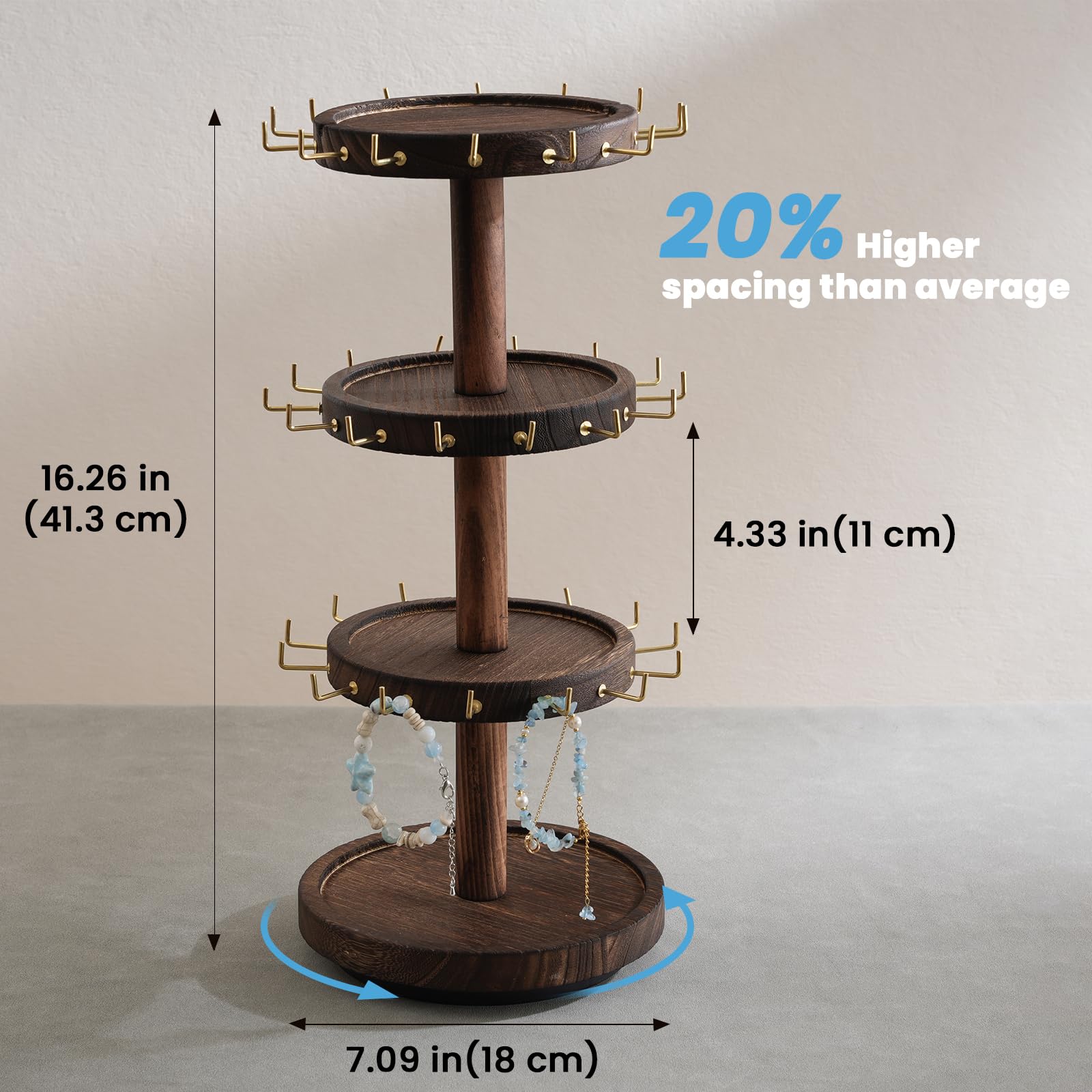 4 Tier Wooden Rotating Bracelet Display Stand