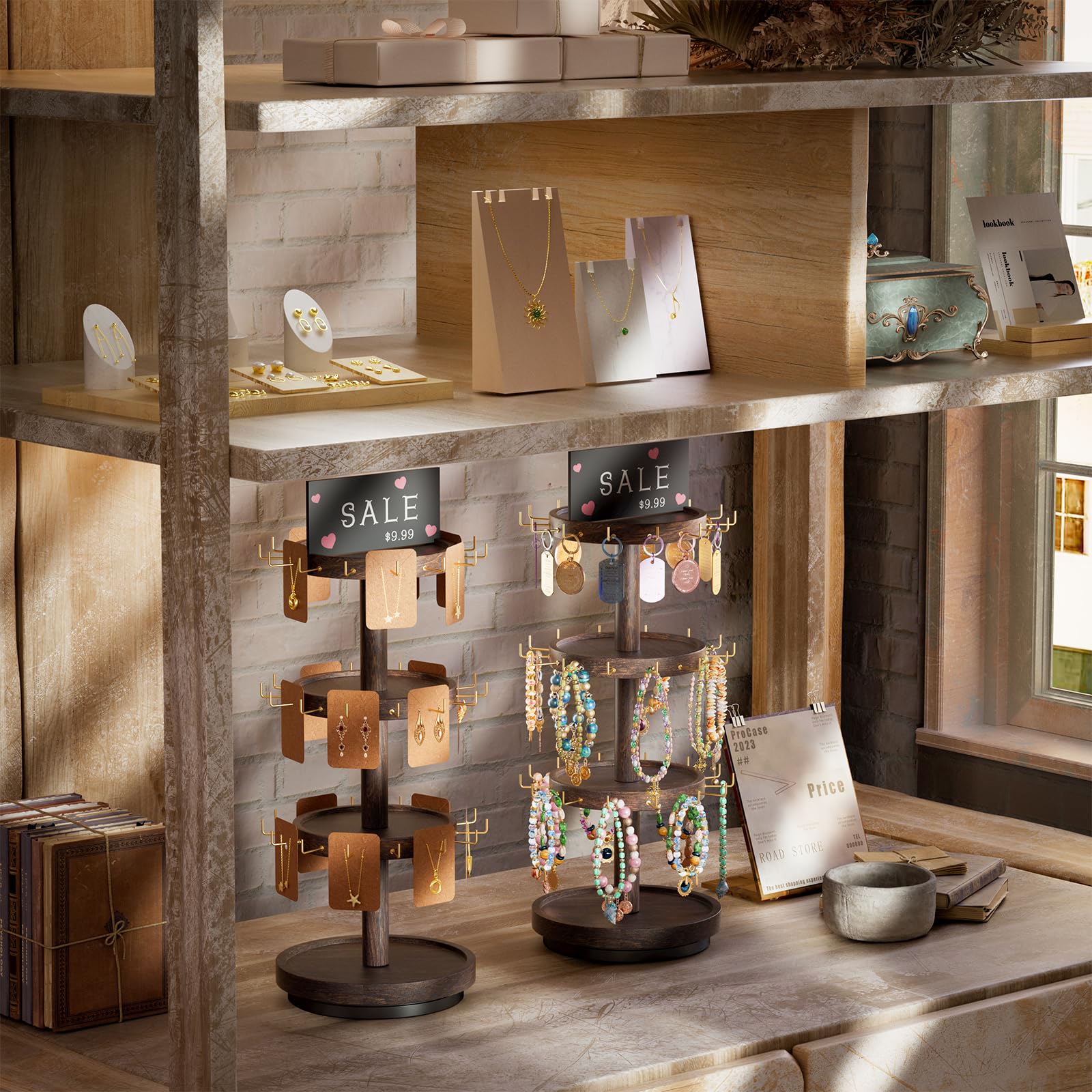 4 Tier Wooden Rotating Bracelet Display Stand