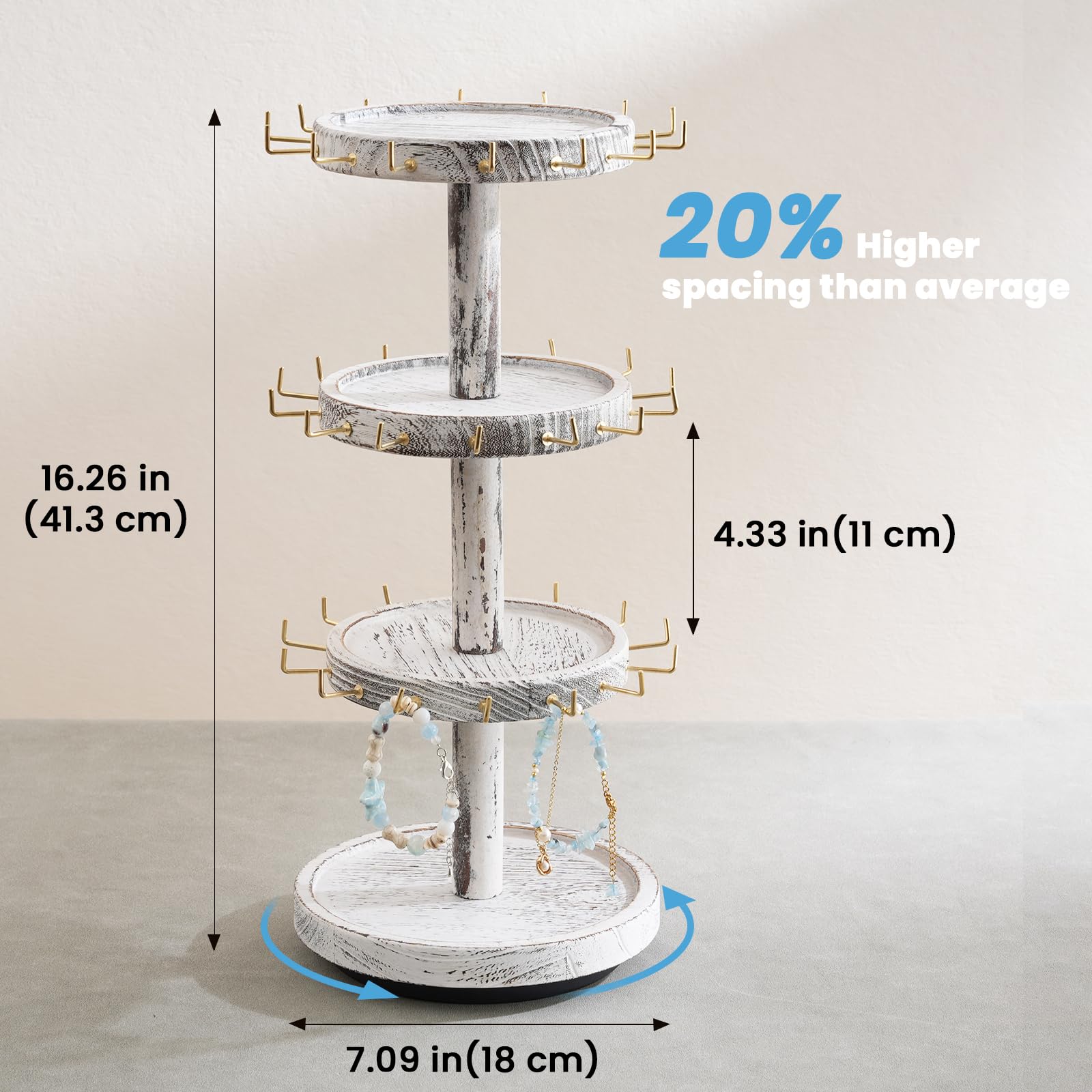 4 Tier Wooden Rotating Bracelet Display Stand
