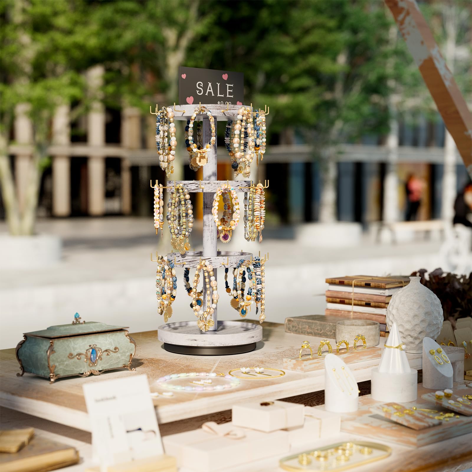 4 Tier Wooden Rotating Bracelet Display Stand