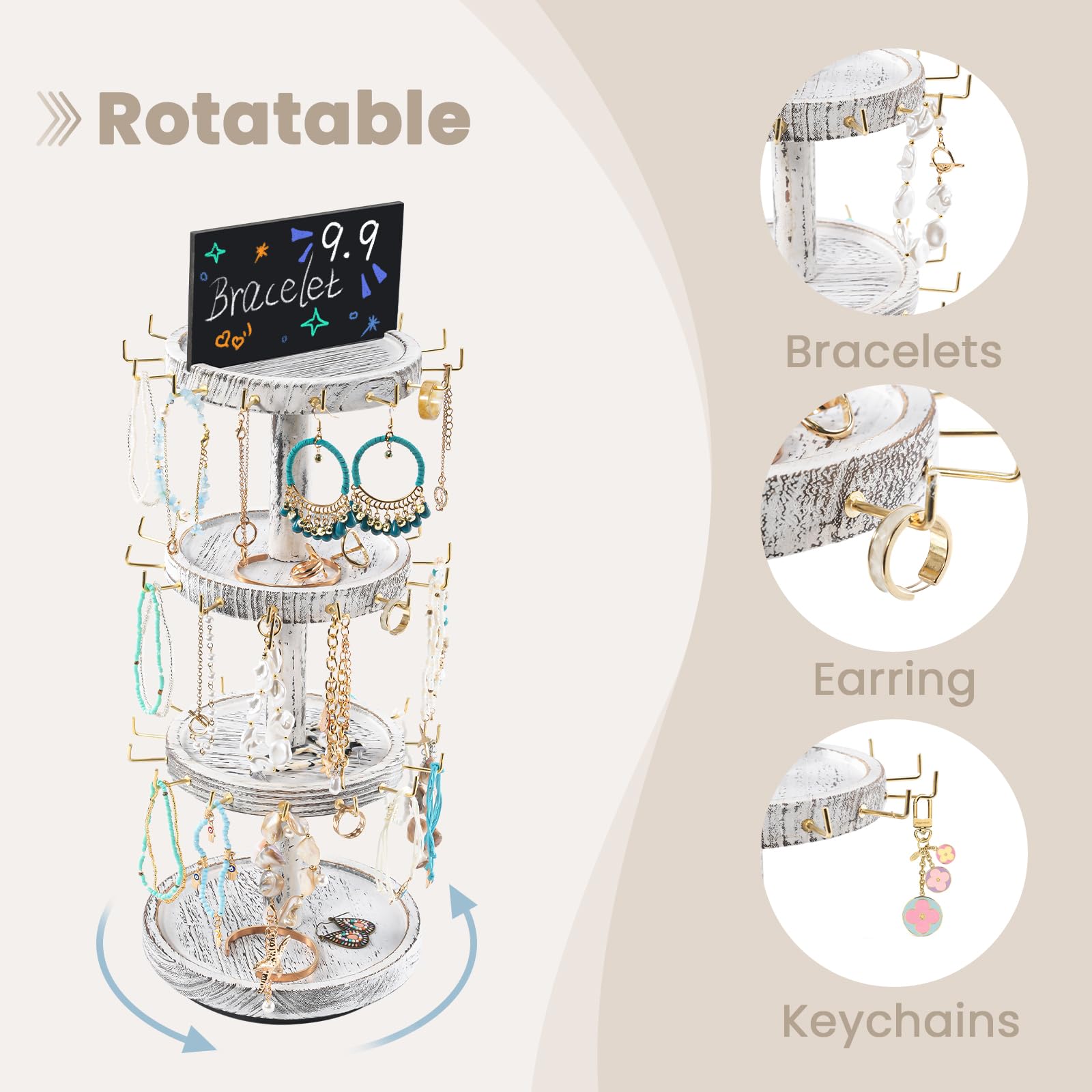 4 Tier Wooden Rotating Bracelet Display Stand