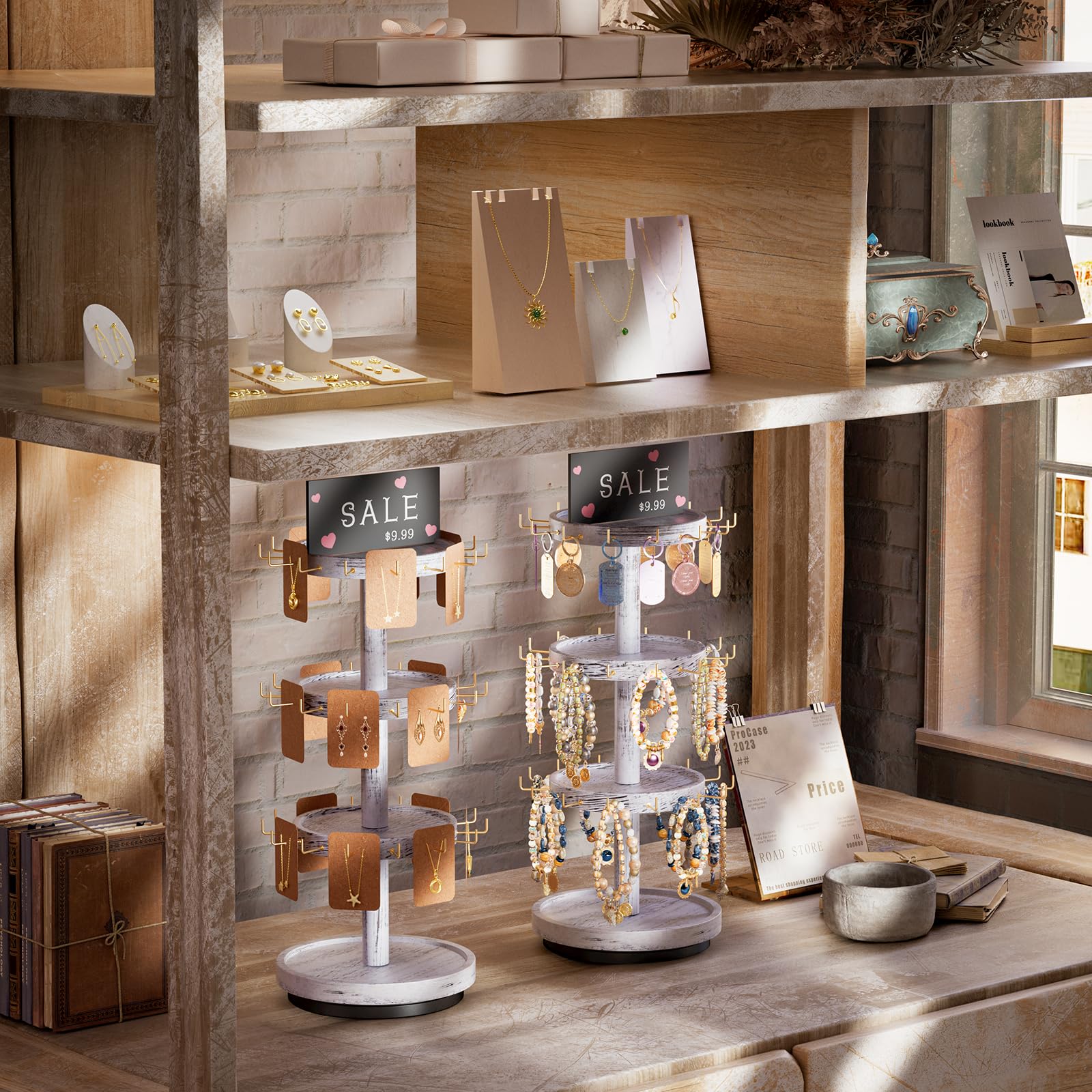 4 Tier Wooden Rotating Bracelet Display Stand