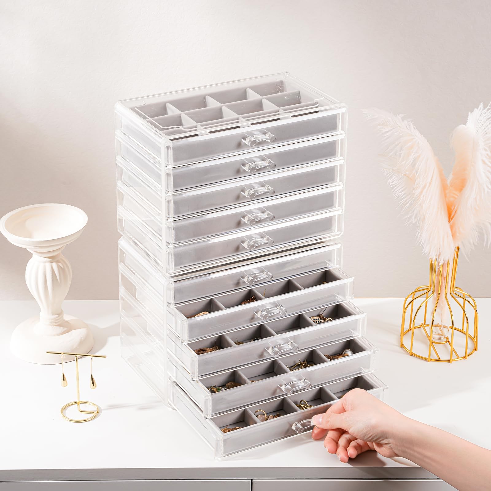 Acrylic Jewelry Box with Adjustable Velvet Trays