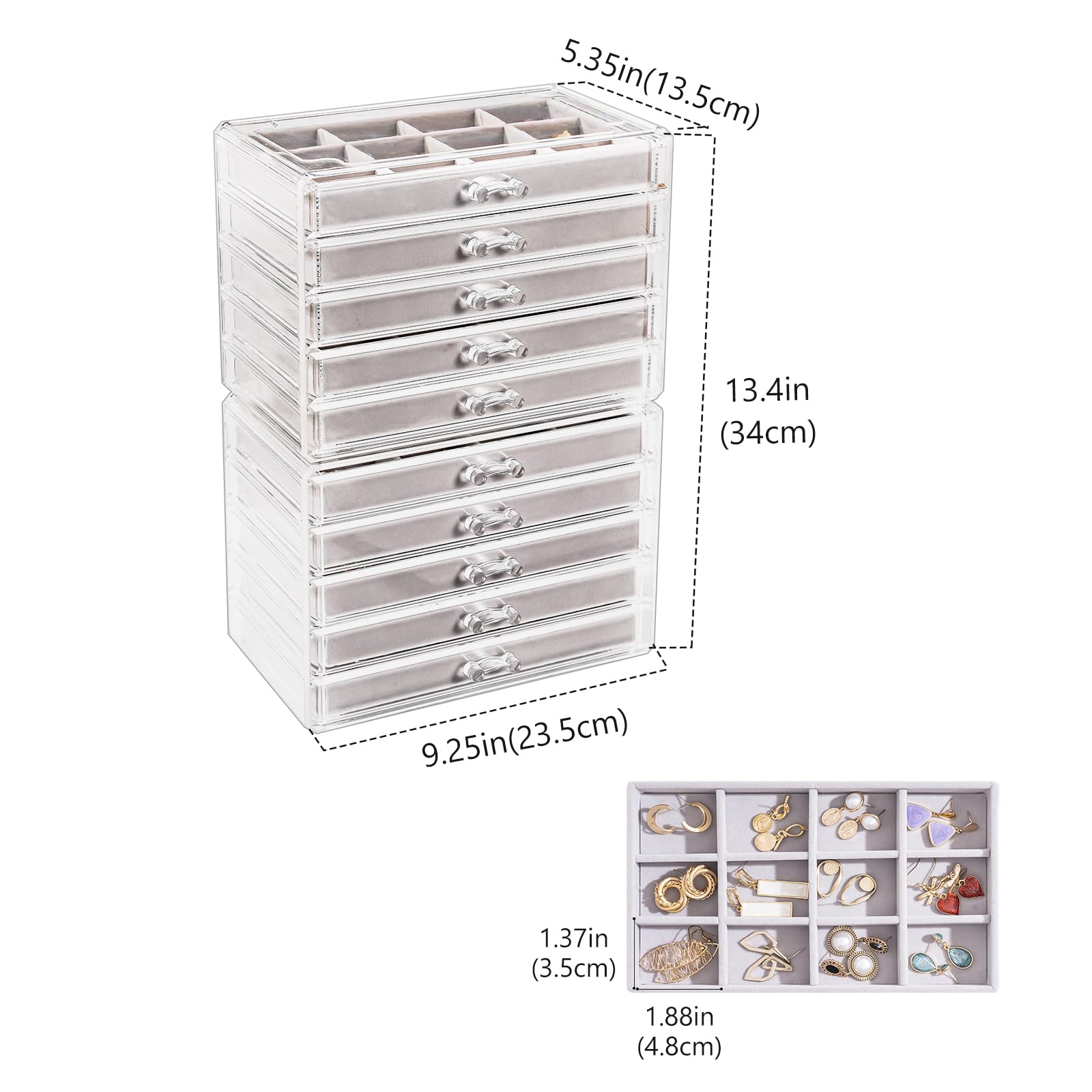 Acrylic Jewelry Box with Adjustable Velvet Trays