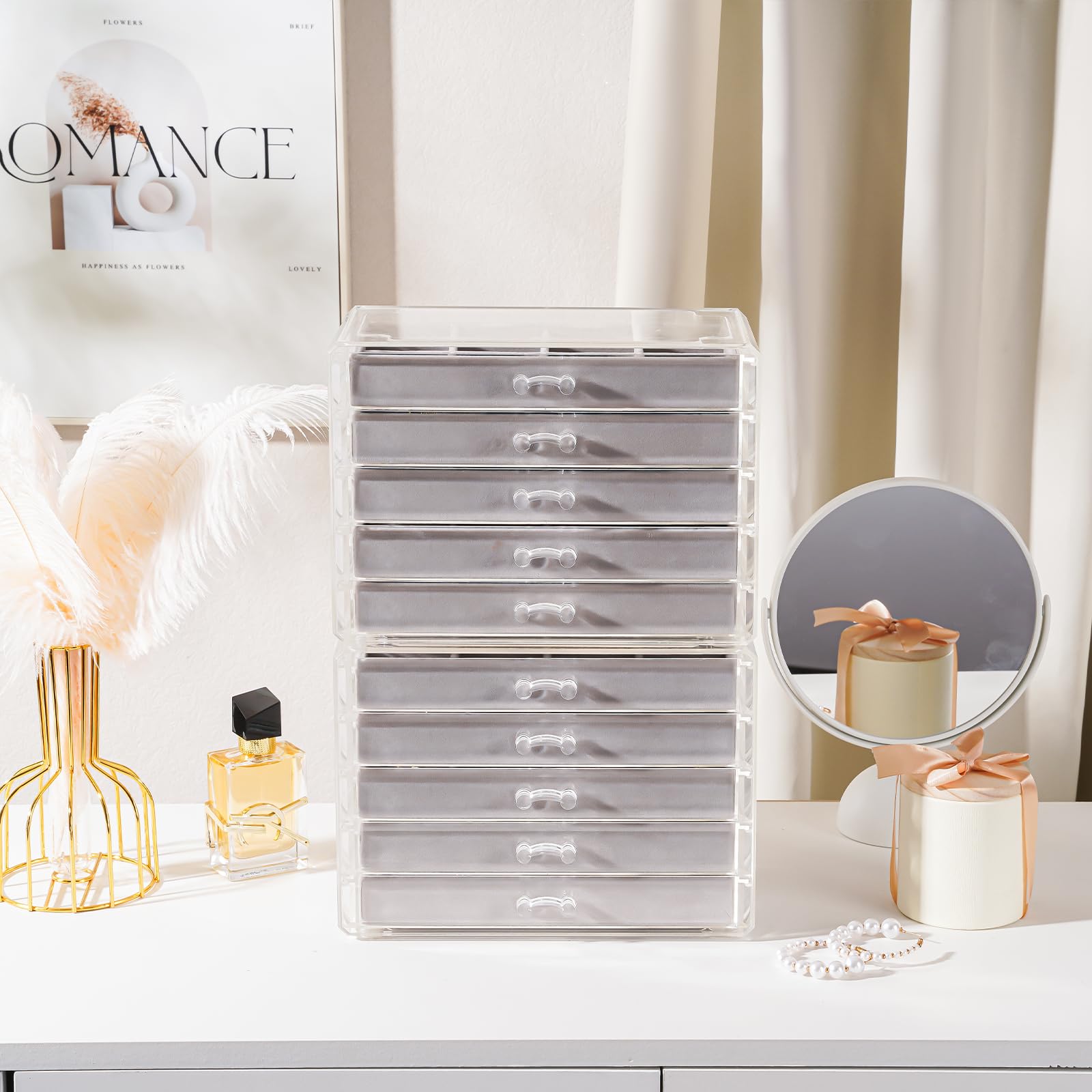 Acrylic Jewelry Box with Adjustable Velvet Trays