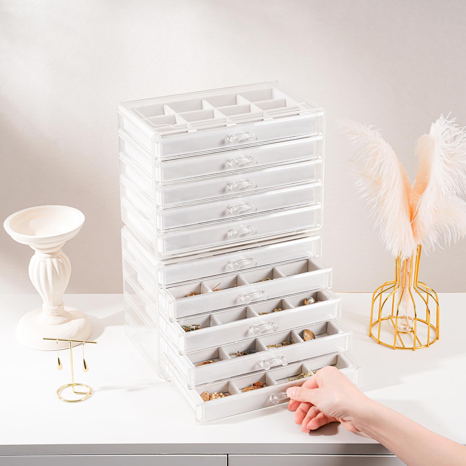 Acrylic Jewelry Box with Adjustable Velvet Trays