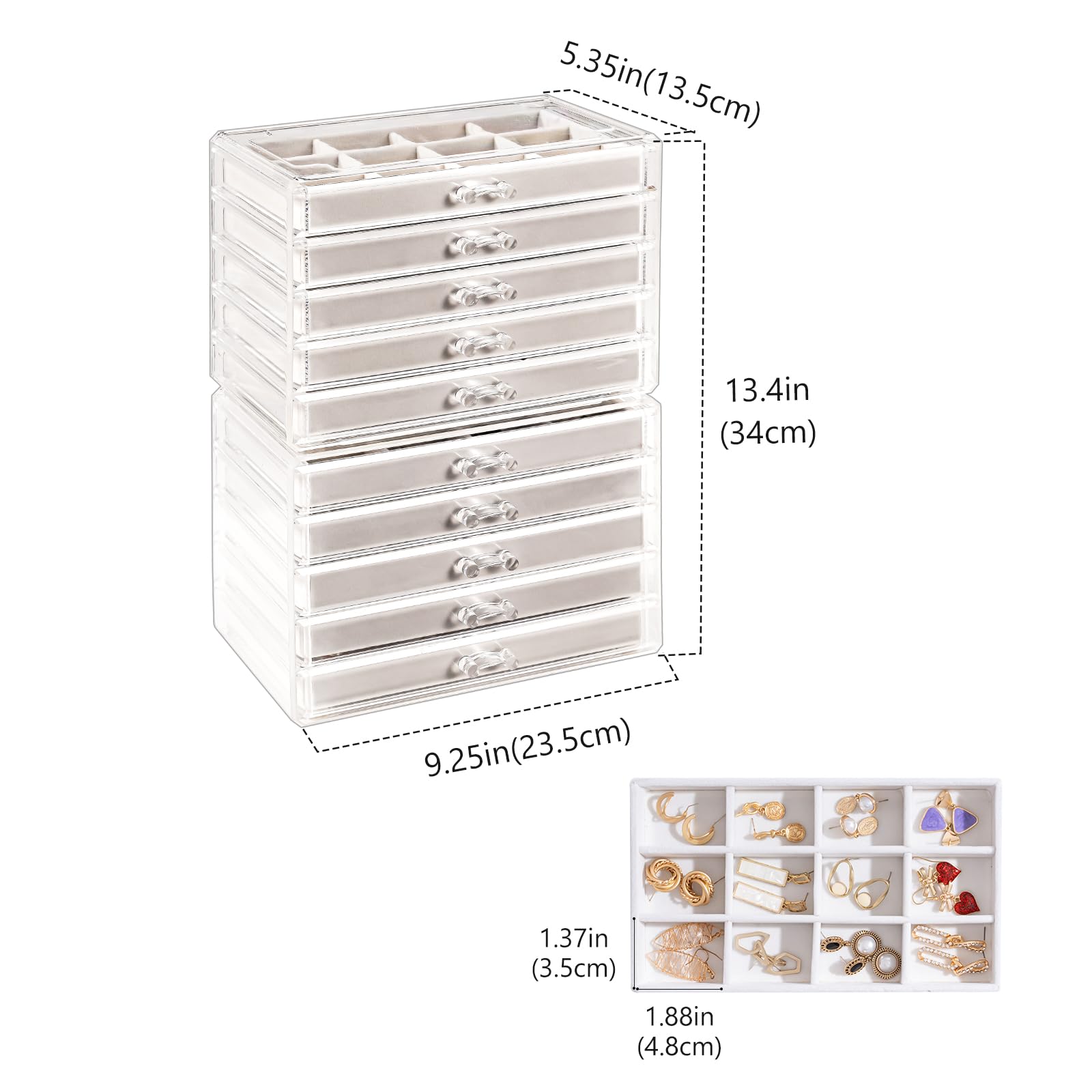 Acrylic Jewelry Box with Adjustable Velvet Trays