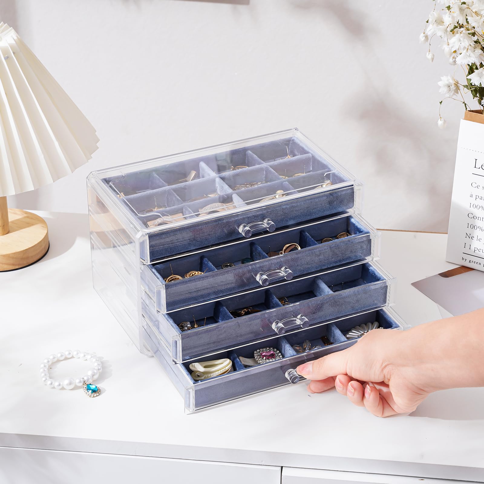 Acrylic Jewelry Box with Adjustable Velvet Trays