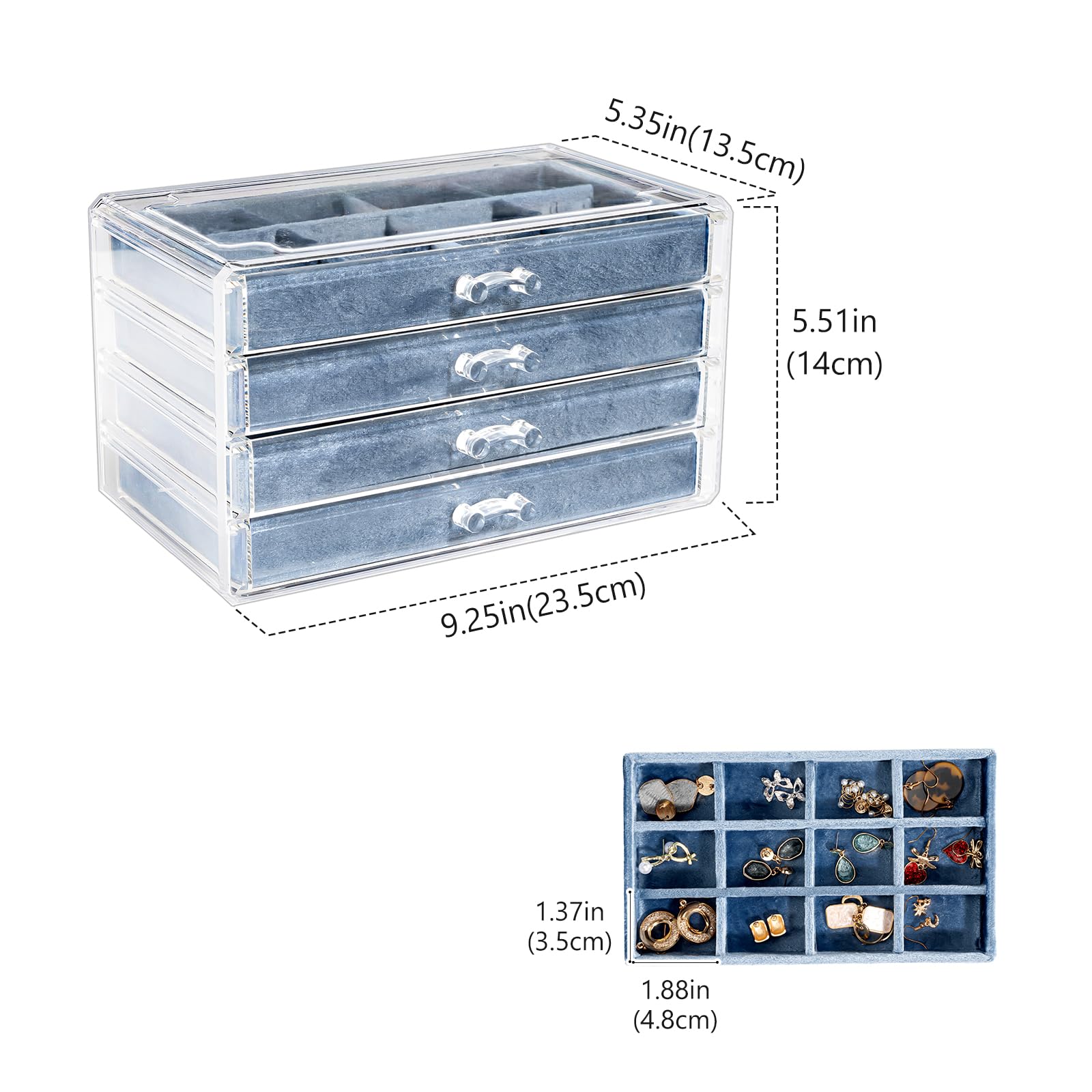 Acrylic Jewelry Box with Adjustable Velvet Trays