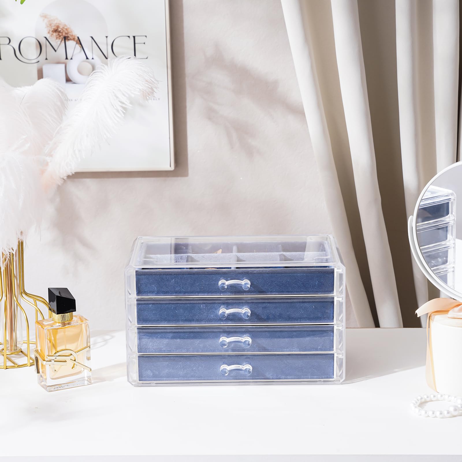 Acrylic Jewelry Box with Adjustable Velvet Trays