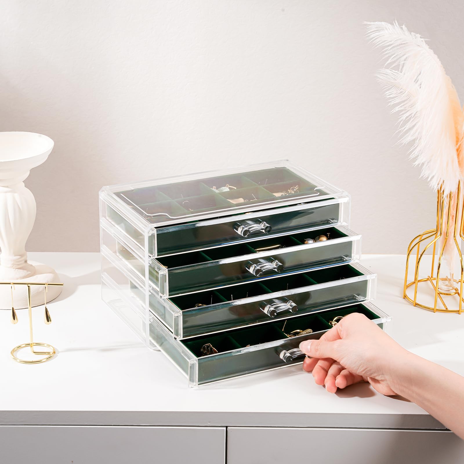 Acrylic Jewelry Box with Adjustable Velvet Trays